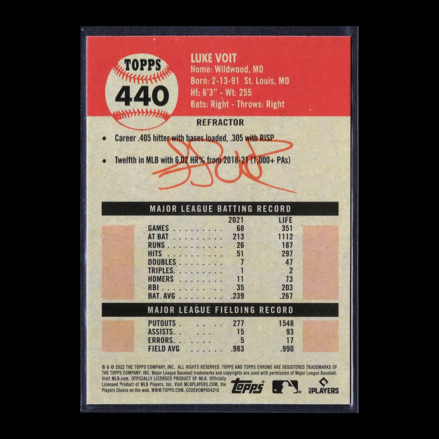 2022 Topps Chrome Platinum Anniversary LUKE VOIT #440 Refractor