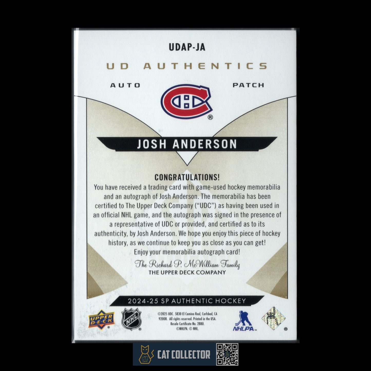 2024-25 UD SP Authentic JOSH ANDERSON #UDAP-JA UD Authentics /49 Auto Patch