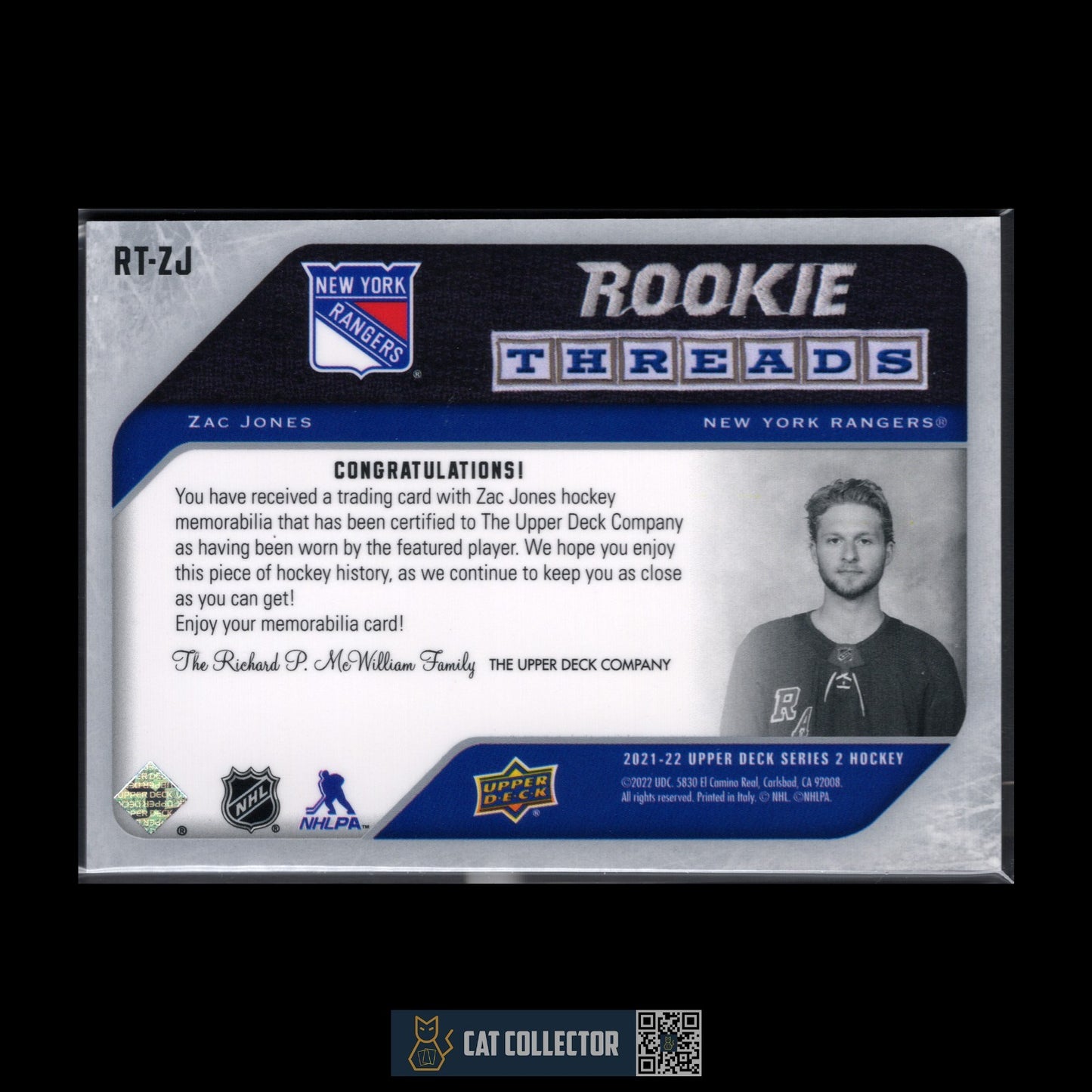2021-22 UD Series 2 ZAC JONES #RT-ZJ Rookie Threads RC Jersey