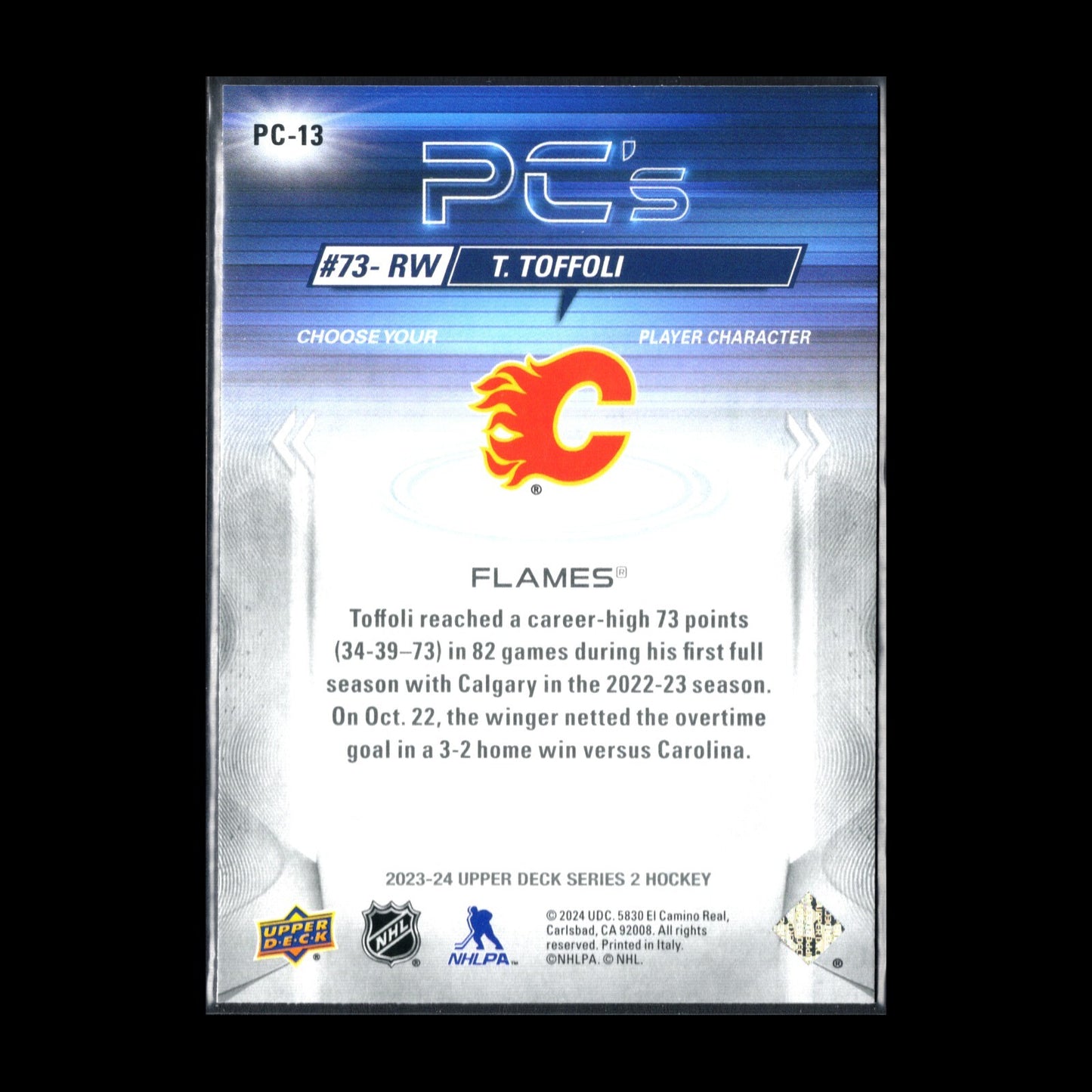 2023-24 UD Series 2 TYLER TOFFOLI #PC-13 PC's Sparkle - Calgary Flames