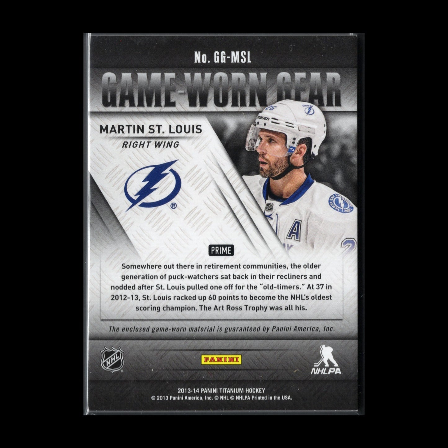 2013-14 Panini Titanium MARTIN ST. LOUIS #GG-MSL Game-Worn Gear Prime /50