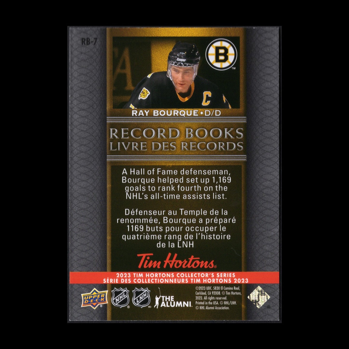 2023 UD Tim Hortons RAY BOURQUE #RB-7 Record Books - Boston Bruins