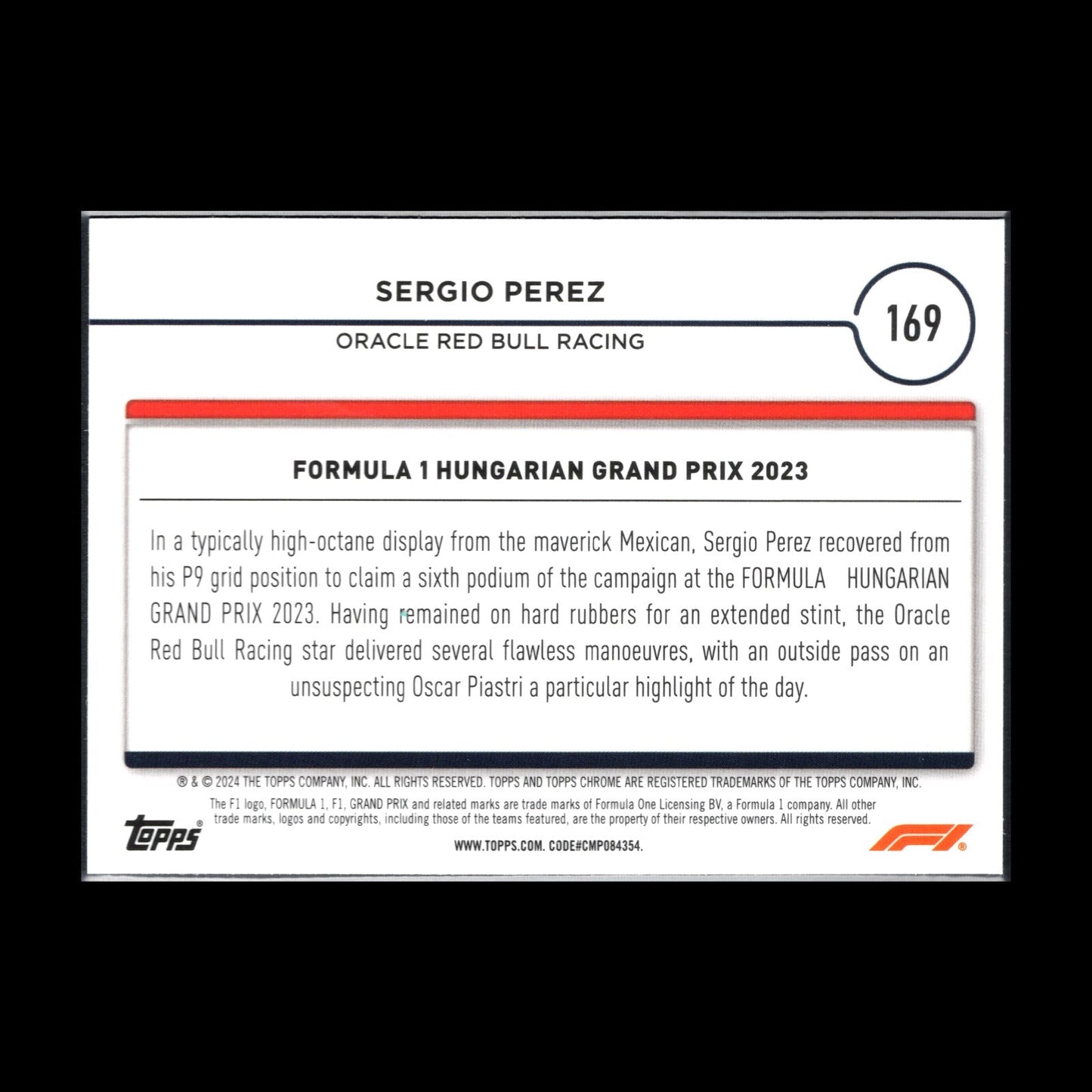 2024 Topps Chrome Formula 1 SERGIO PEREZ #169 Grand Prix Driver of the Day