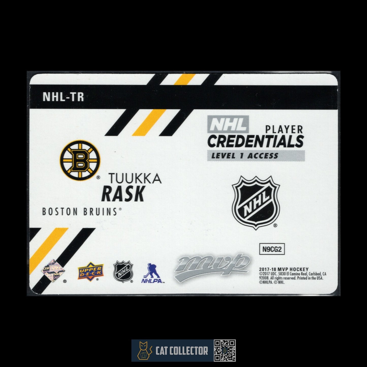 2017-18 UD MVP TUUKKA RASKA #NHL-TR NHL Player Credentials Level 1 Access