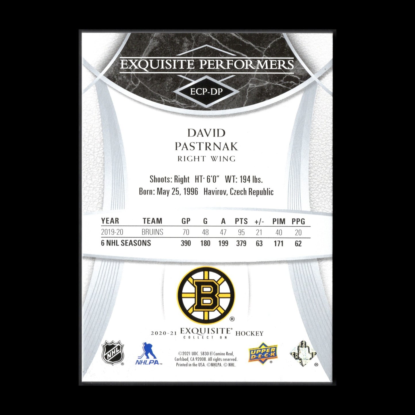 2020-21 UD Exquisite Collection DAVID PASTRNAK #ECP-DP Exquisite Performers /199