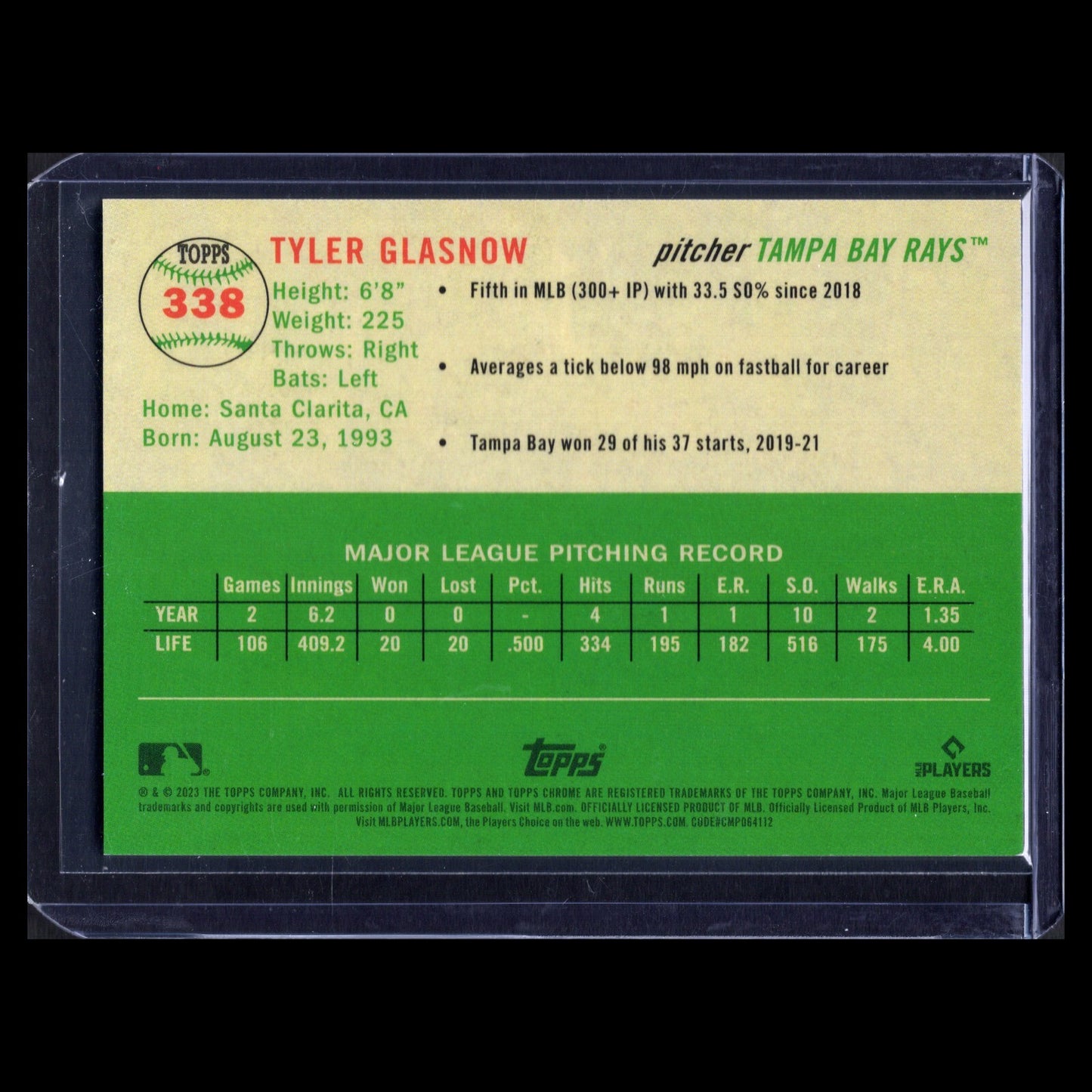 2023 Topps Chrome Platinum TYLER GLASNOW #338 Toile Cream/RoseGold Refractor /75