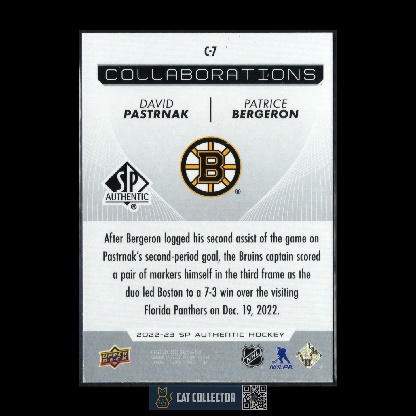 2022-23 UD SP Authentic DAVID PASTRNAK / PATRICE BERGERON #C-7 Collaborations
