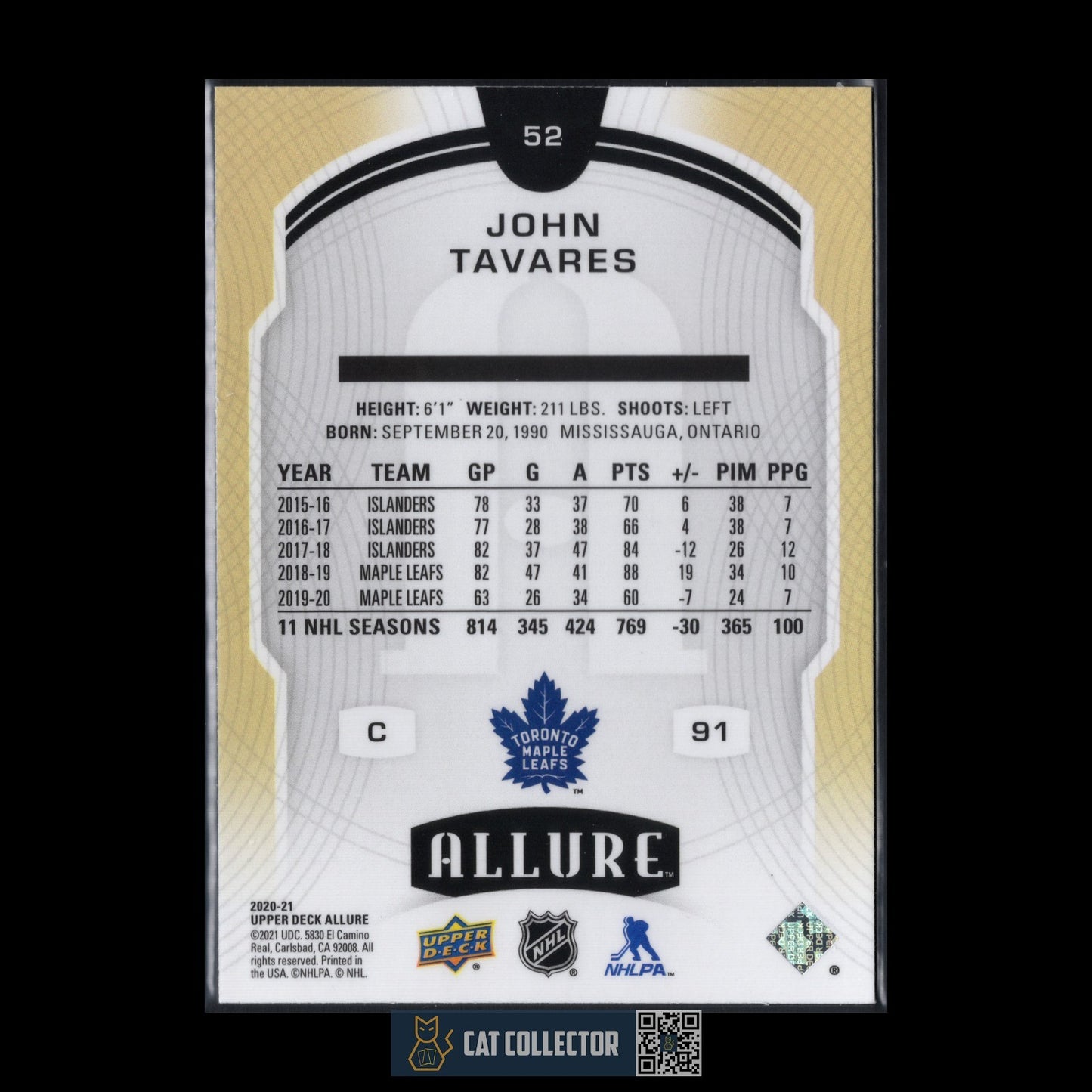 2020-21 UD Allure JOHN TAVARES #52 NHL 2005 Shield
