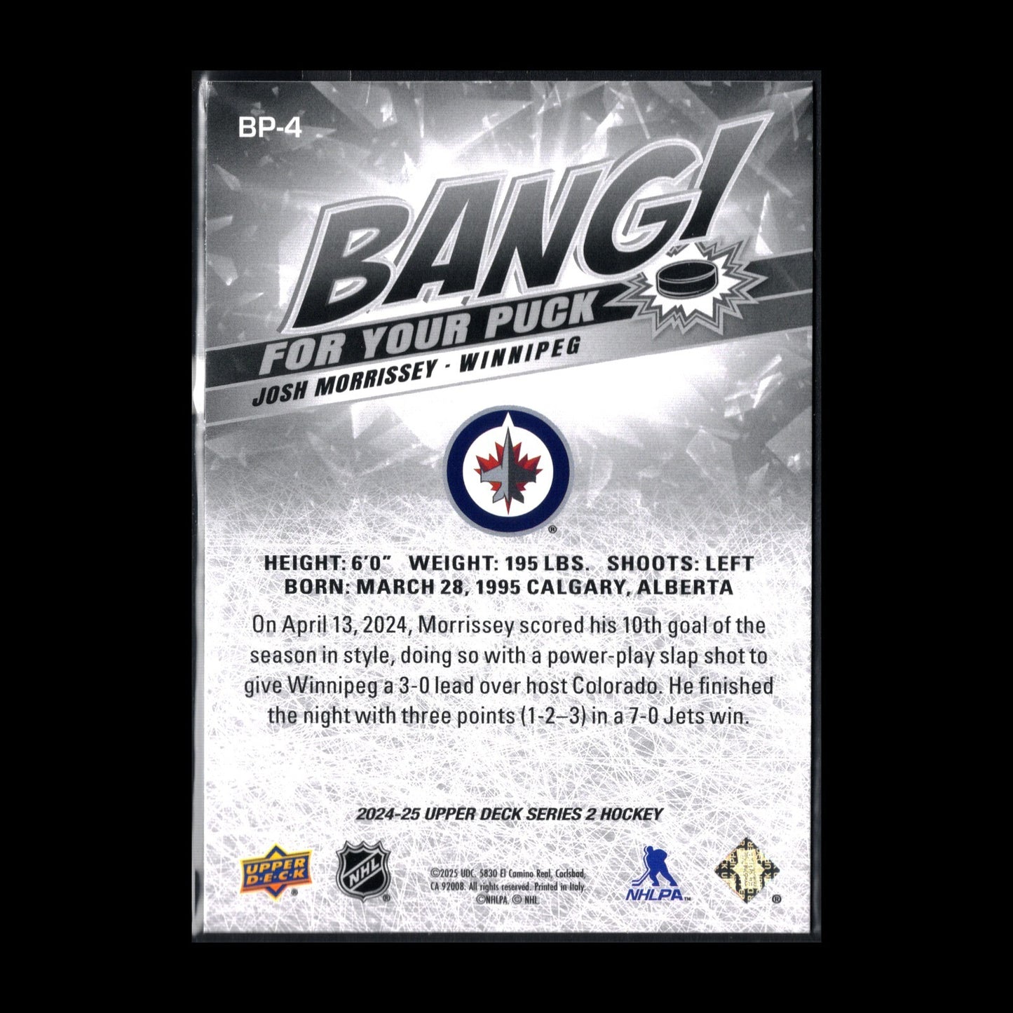 2024-25 UD Series 2 JOSH MORRISSEY #BP-4 Bang for your puck - Winnipeg Jets