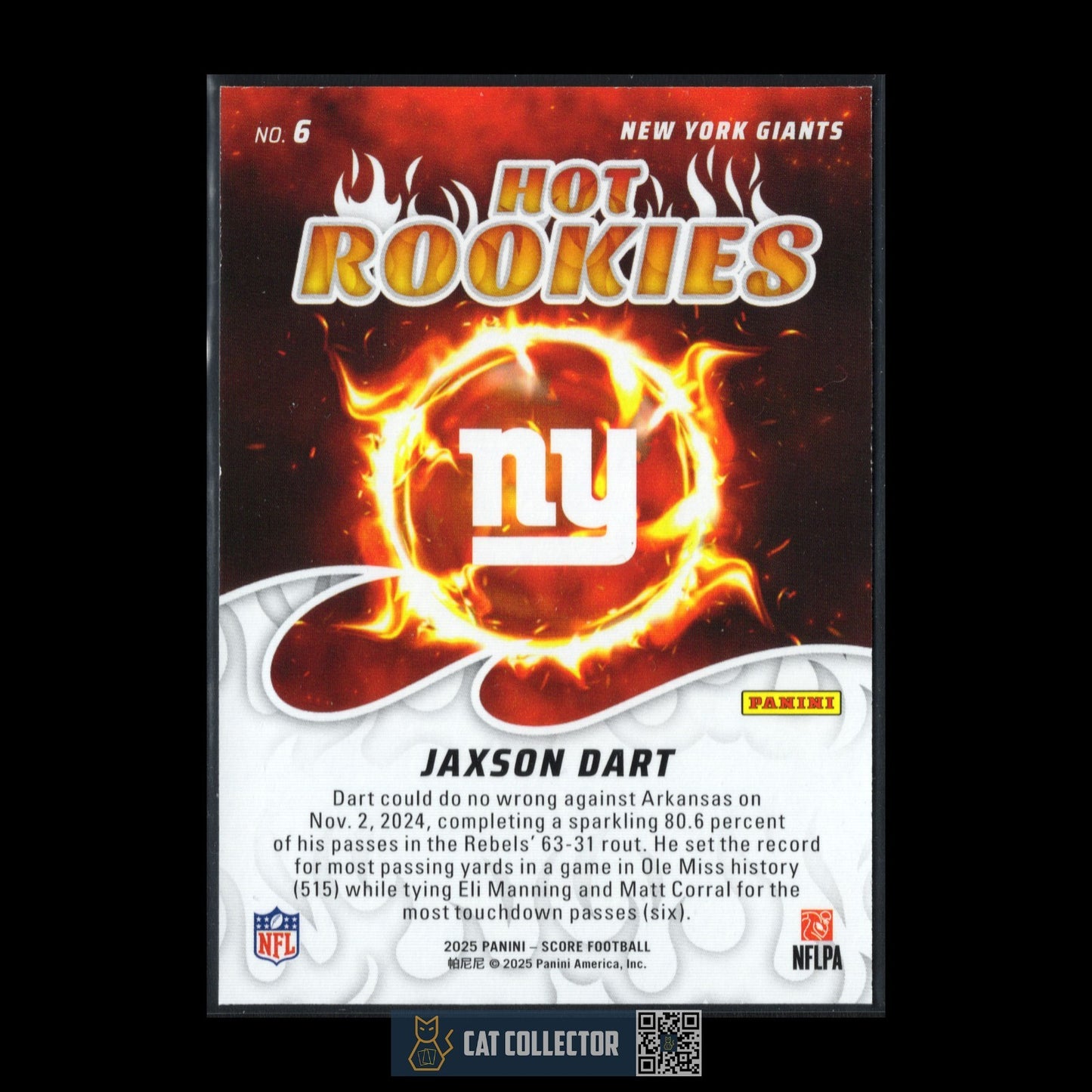 2025 Panini Score JAXSON DART #6 Hot Rookies RC - New York Giants