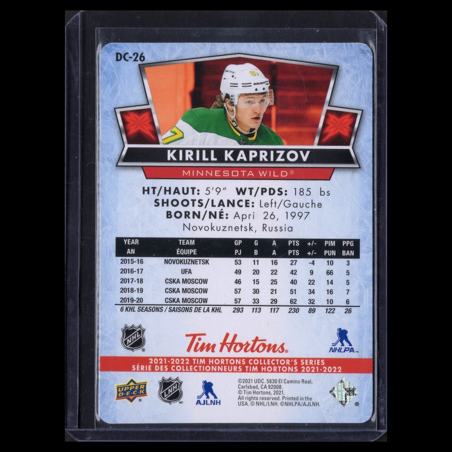 2021-22 UD Tim Hortons KIRILL KAPRIZOV #DC-26 Red Die-Cut - Minnesota Wild