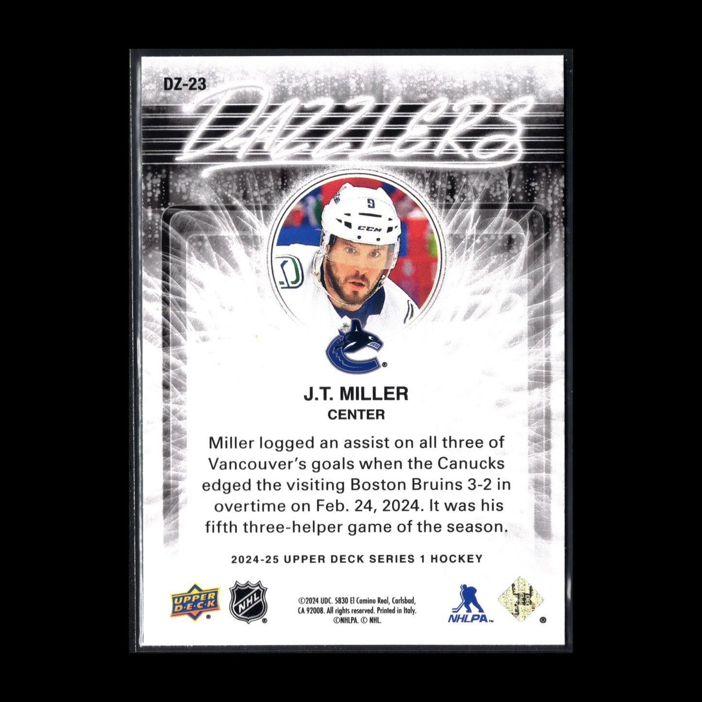 2024-25 UD Series 1 J.T MILLER #DZ-23 Dazzlers Blue - Vancouver Canucks