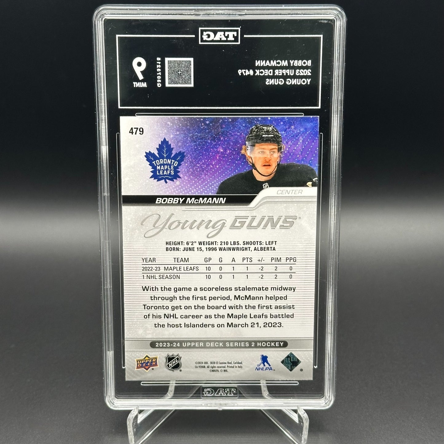 2023-24 UD Series 2 BOBBY MCMANN #479 Young Guns TAG 9 - Toronto Maple Leafs