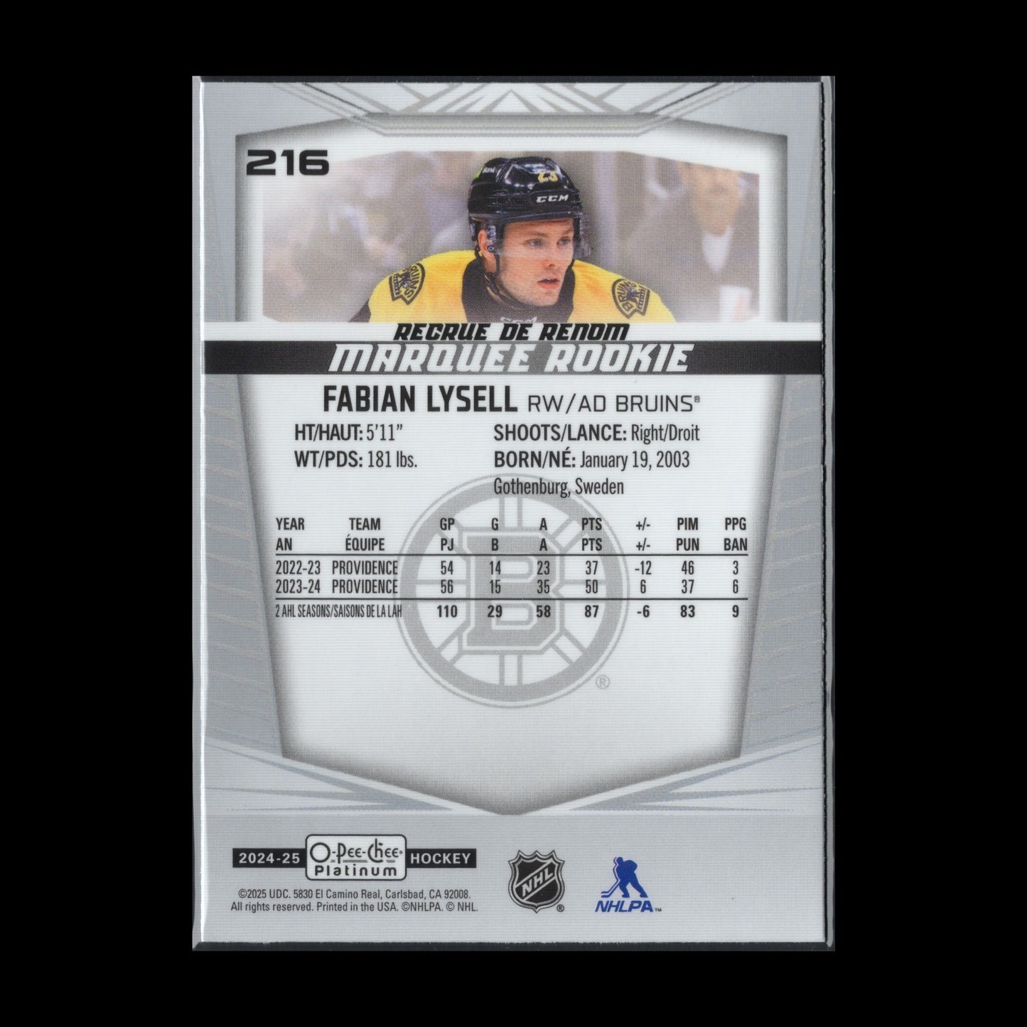 2024-25 O-Pee-Chee Platinum FABIAN LYSELL #216 Marquee Rookie RC
