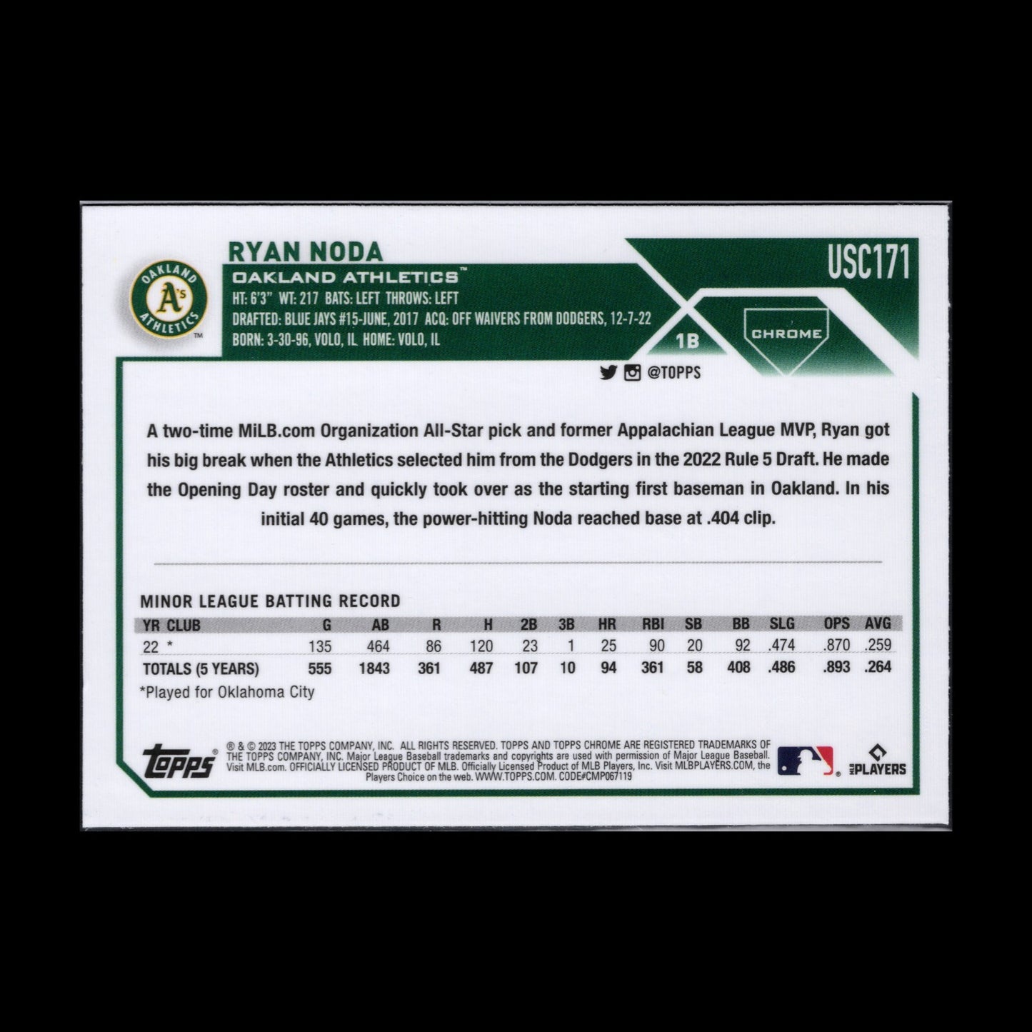 2023 Topps Chrome Updated Series RYAN NODA #USC171 Rookie RC