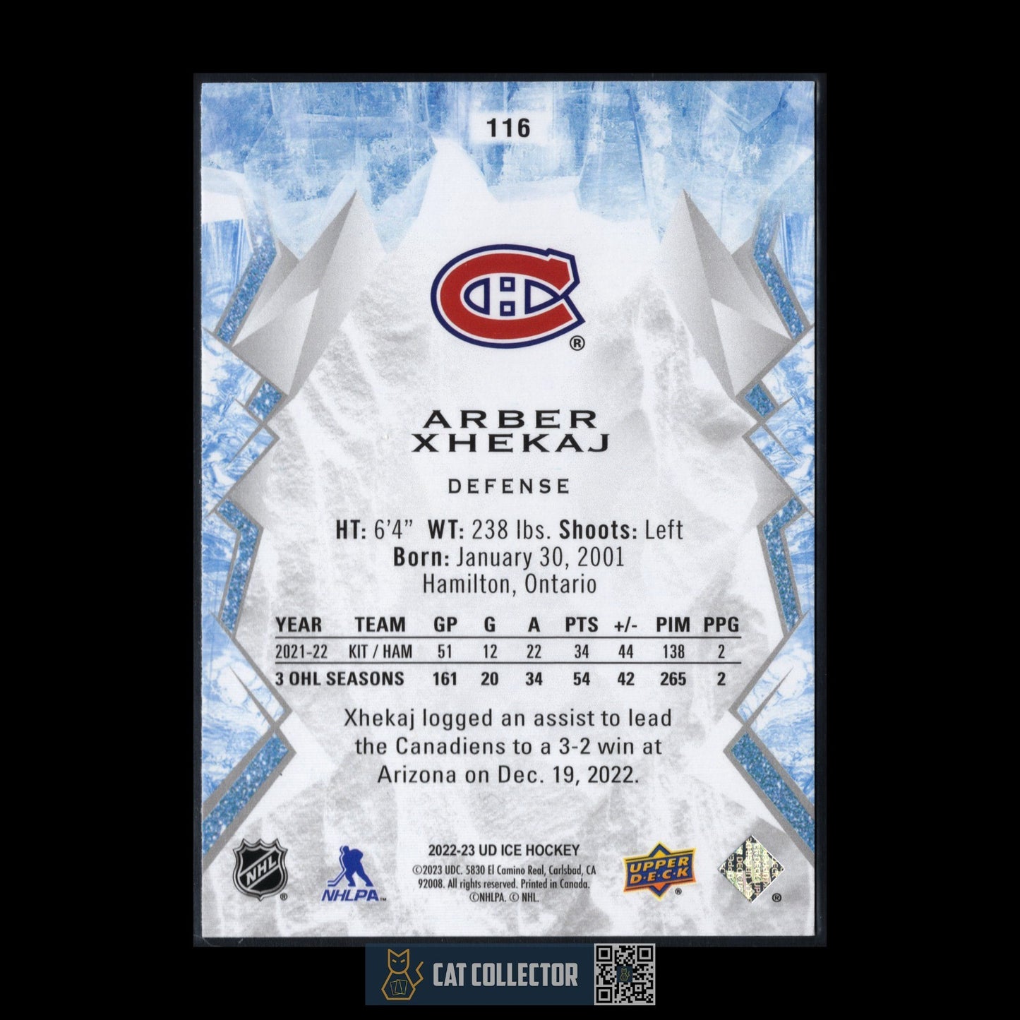 2022-23 Upper Deck Ice ARBER XHEKAJ #116 Rookie RC