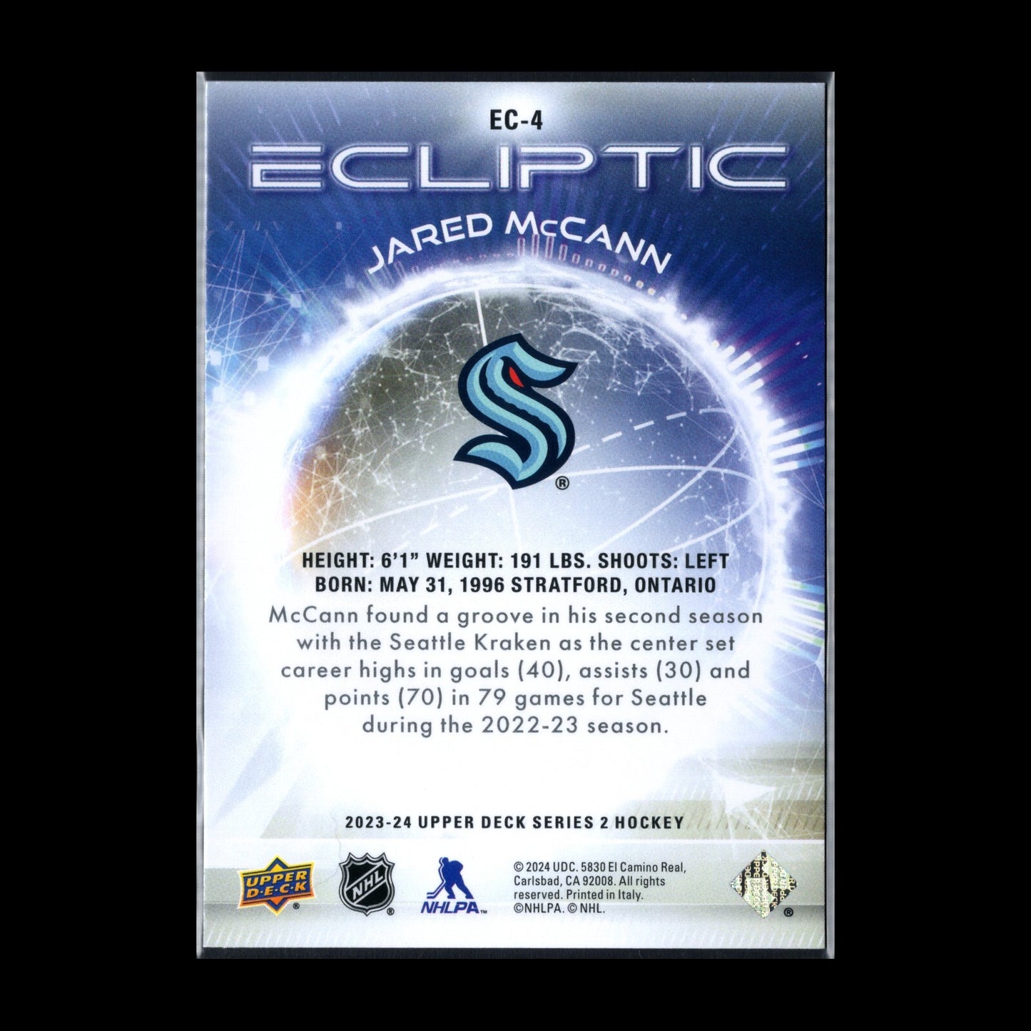 2023-24 UD Series 2 JARED McCANN #EC-4 Ecliptic - Seattle Kraken