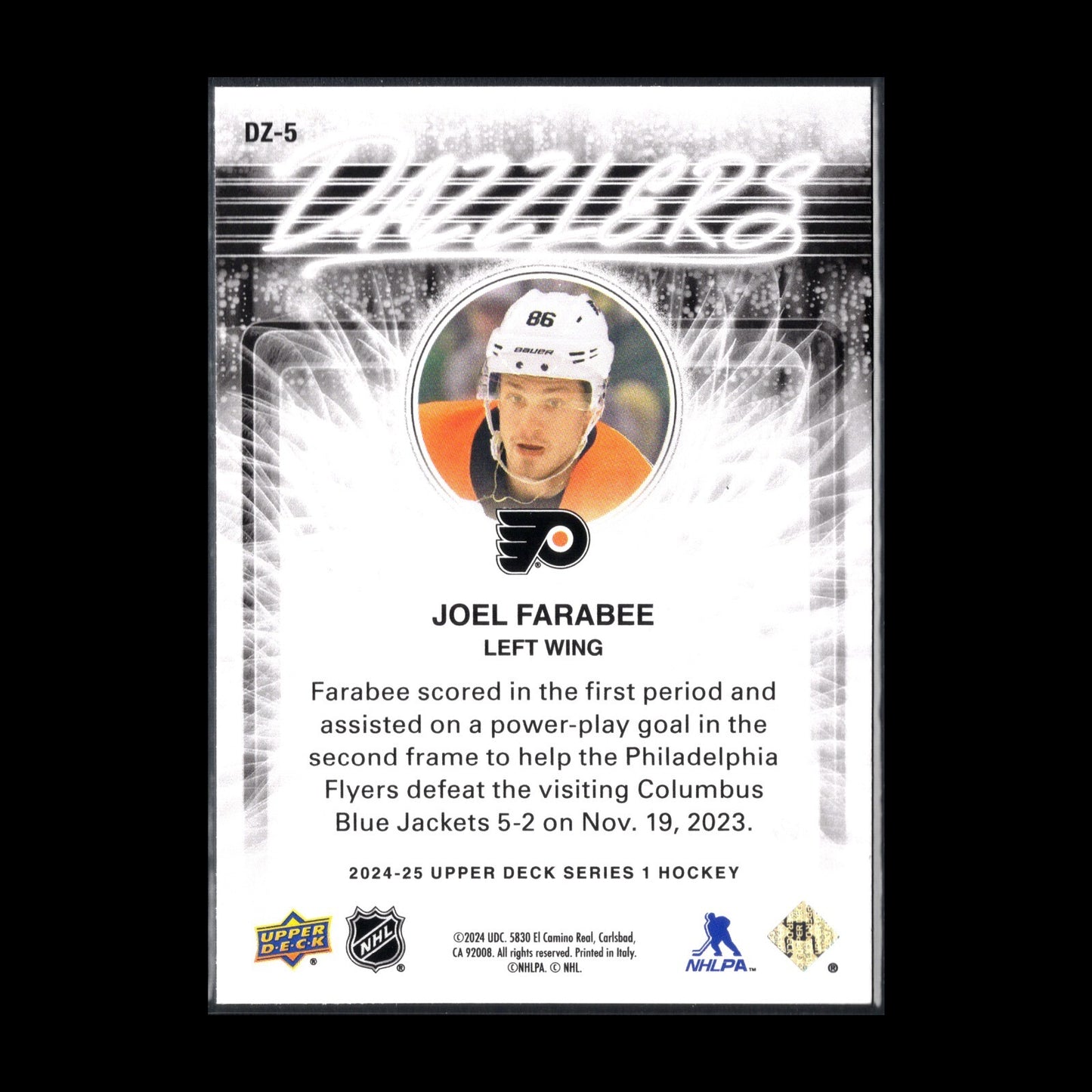 2024-25 UD Series 1 JOEL FARABEE #DZ-5 Dazzlers Orange - Philadelphia Flyers