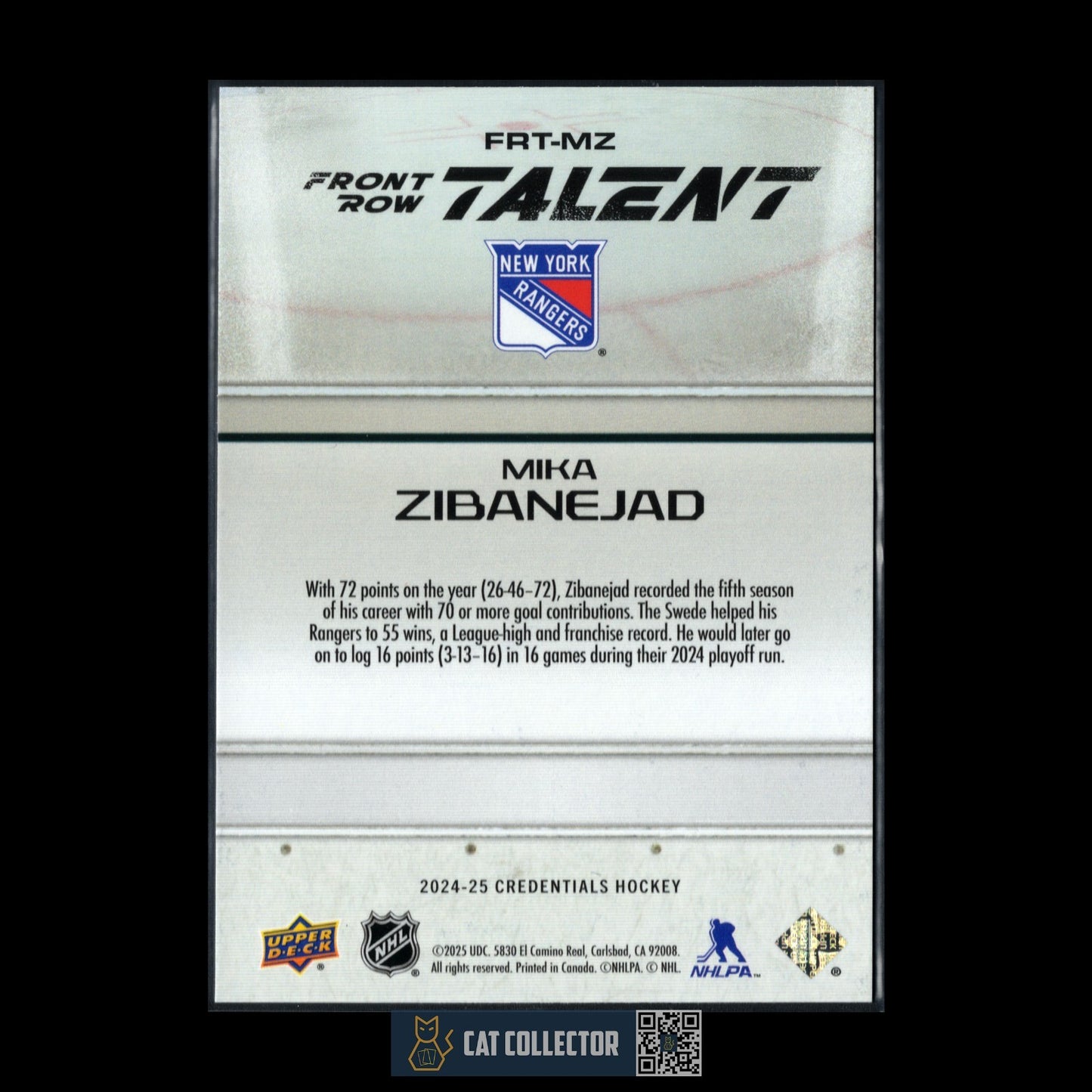 2024-25 UD Credentials MIKA ZIBANEJAD #FRT-MZ Front Row Talent