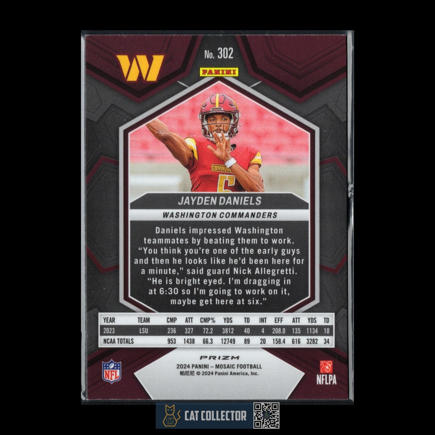 2024 Panini Mosaic JAYDEN DANIELS #302 Rookie Yellow reactive RC Prizm