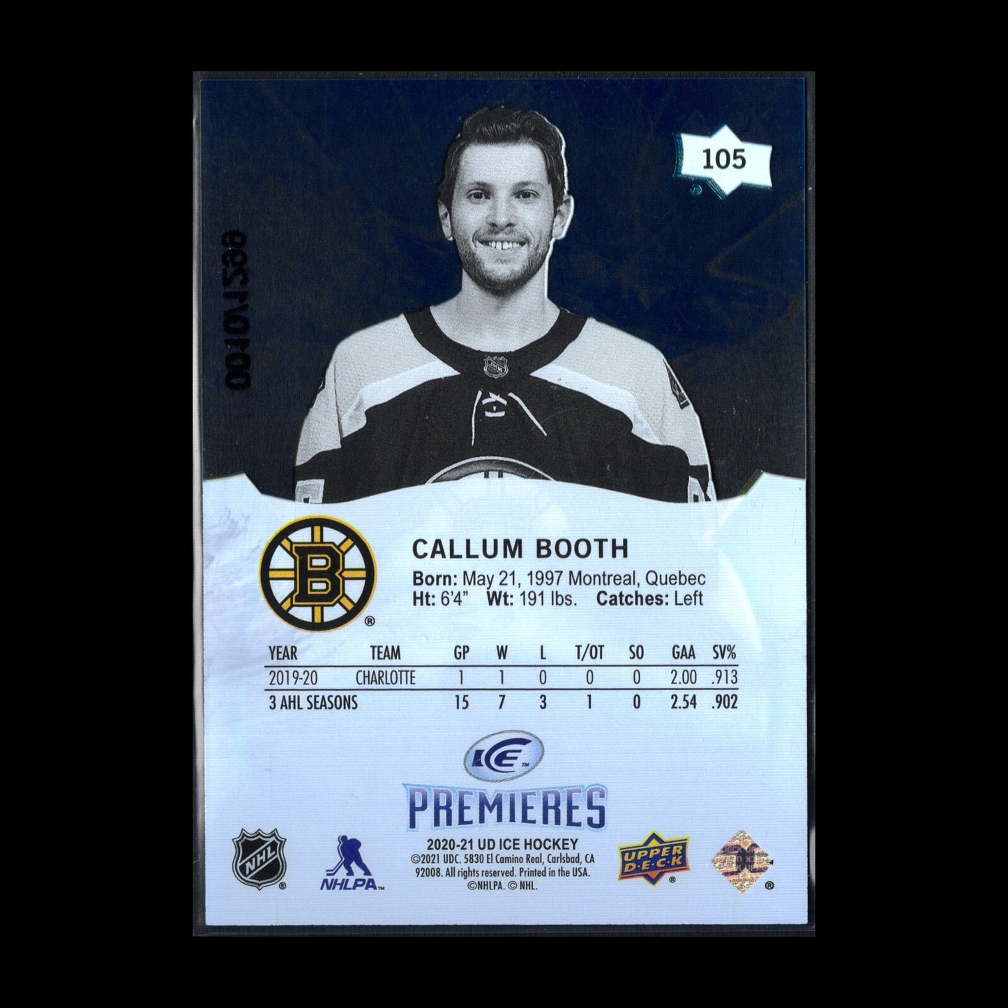 2020-21 UD Ice CALLUM BOOTH #105 Ice Premieres Rookie RC /1299