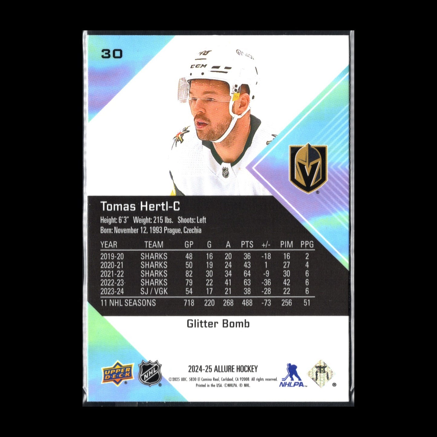 2024-25 UD Allure TOMAS HERTL #30 Glitter Bomb - Vegas Golden Knights