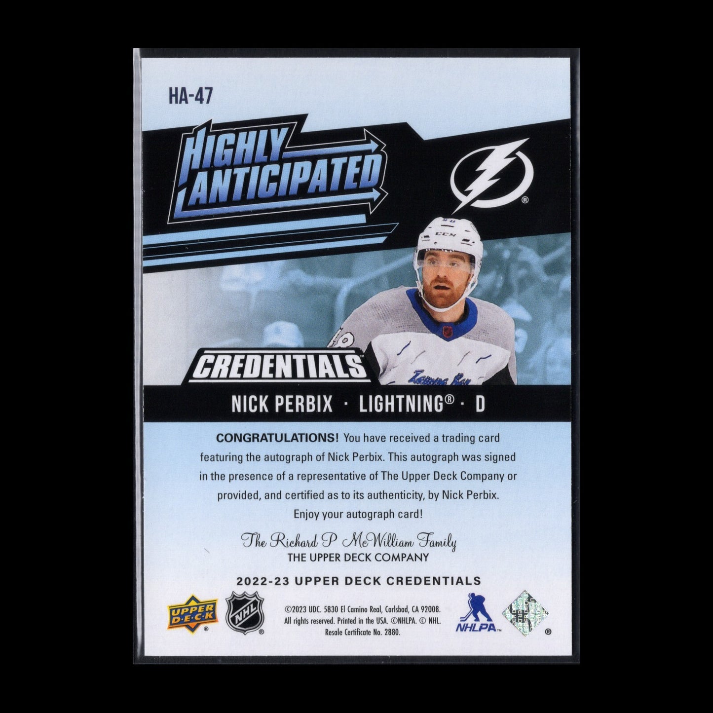 2022-23 UD Credentials NICK PERBIX #HA-47 Highly Anticipated AUTOGRAPH