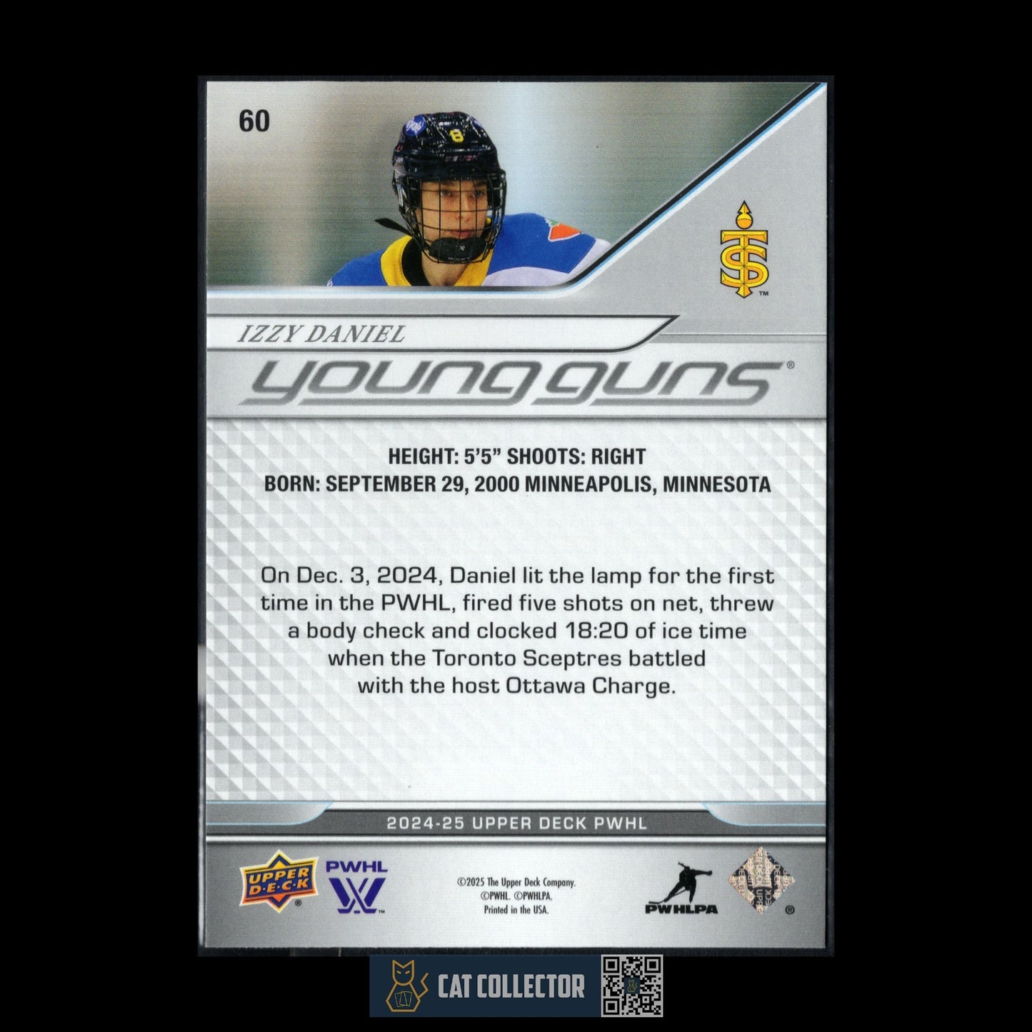 2024-25 Upper Deck PWHL IZZY DANIEL #60 Young Guns RC Rookie - Toronto Sceptres