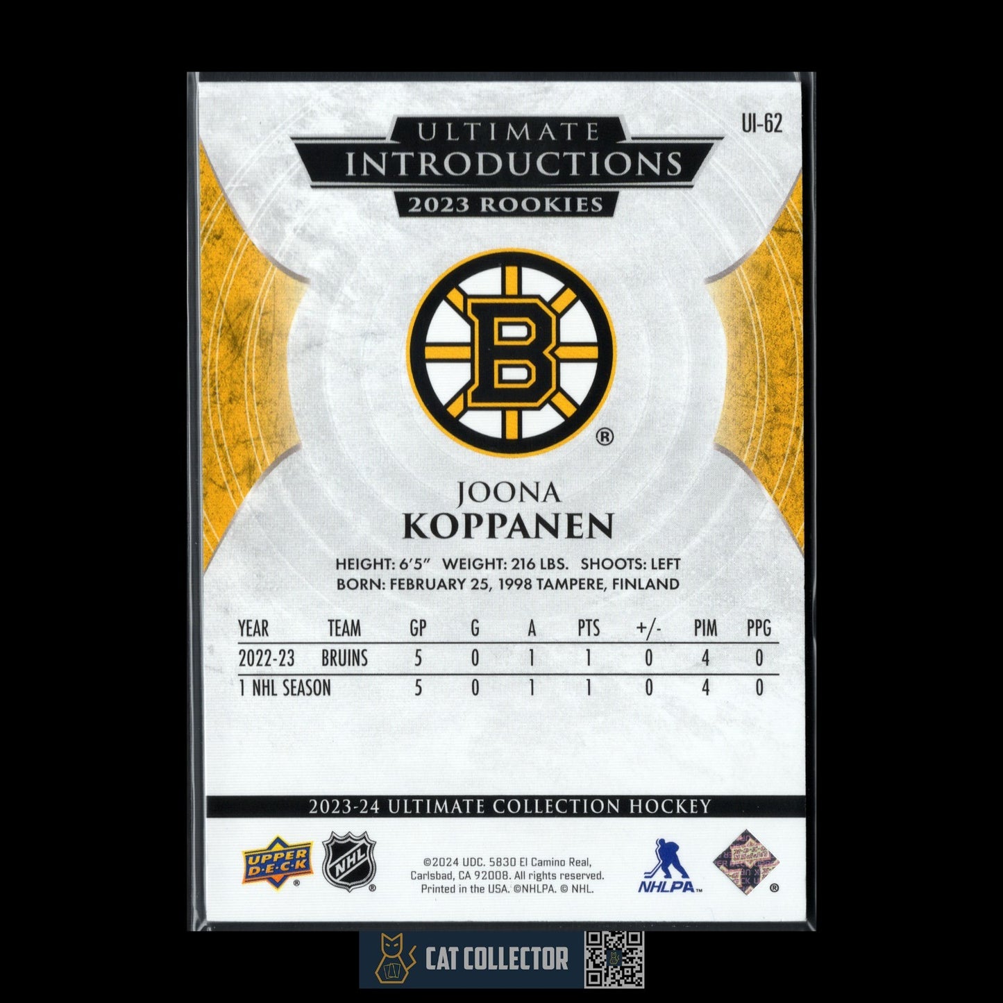 2023-24 UD Ultimate Collection JOONA KOPPANEN #UI-62 Introductions Black 5/5 RC