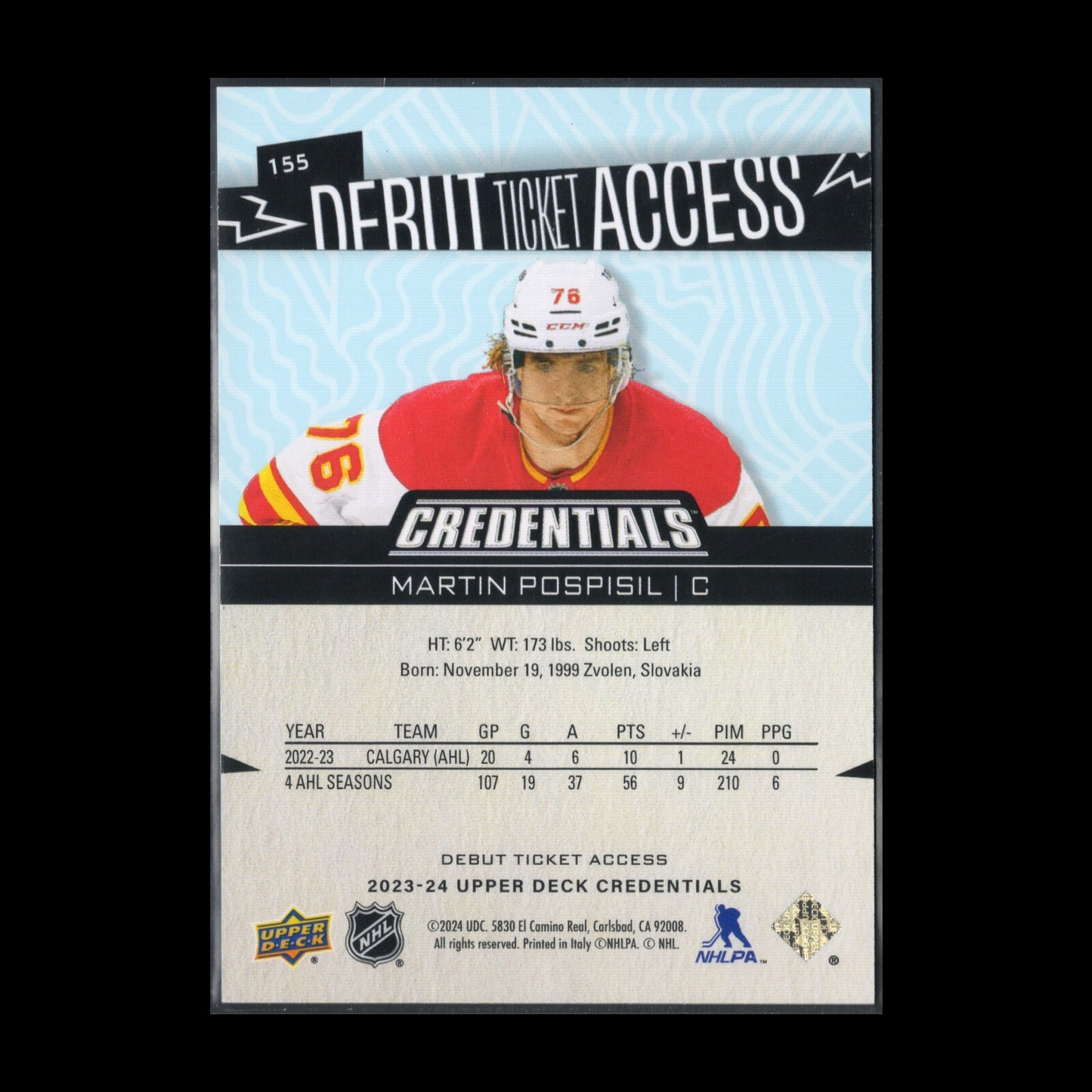2023-24 UD Credentials MARTIN POSPISIL #155 Debut Ticket Access 688/999 RC