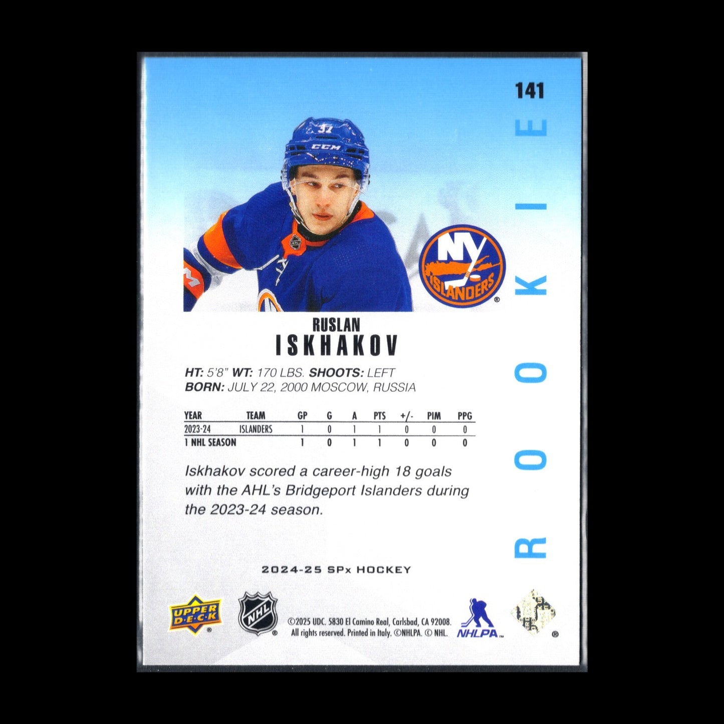 2024-25 Upper Deck SPx RUSLAN ISKHAKOV #141 Rookie RC - New York Islanders