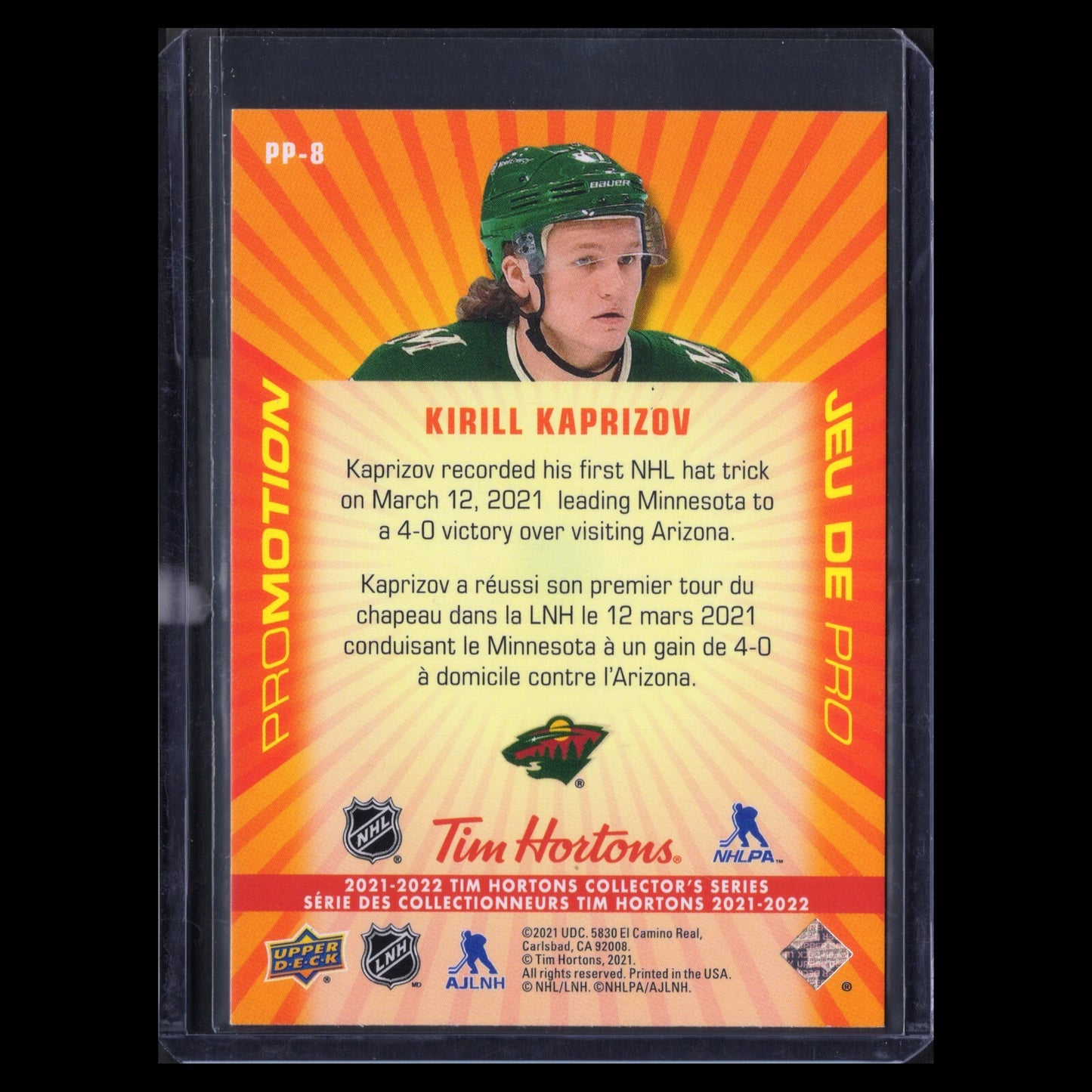 2021-22 UD Tim Hortons KIRILL KAPRIZOV #PP-8 Promotion - Minnesota Wild