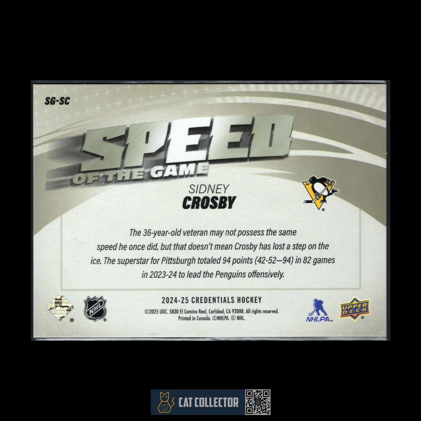 2024-25 UD Credentials SIDNEY CROSBY #SG-SC Speed of the Game