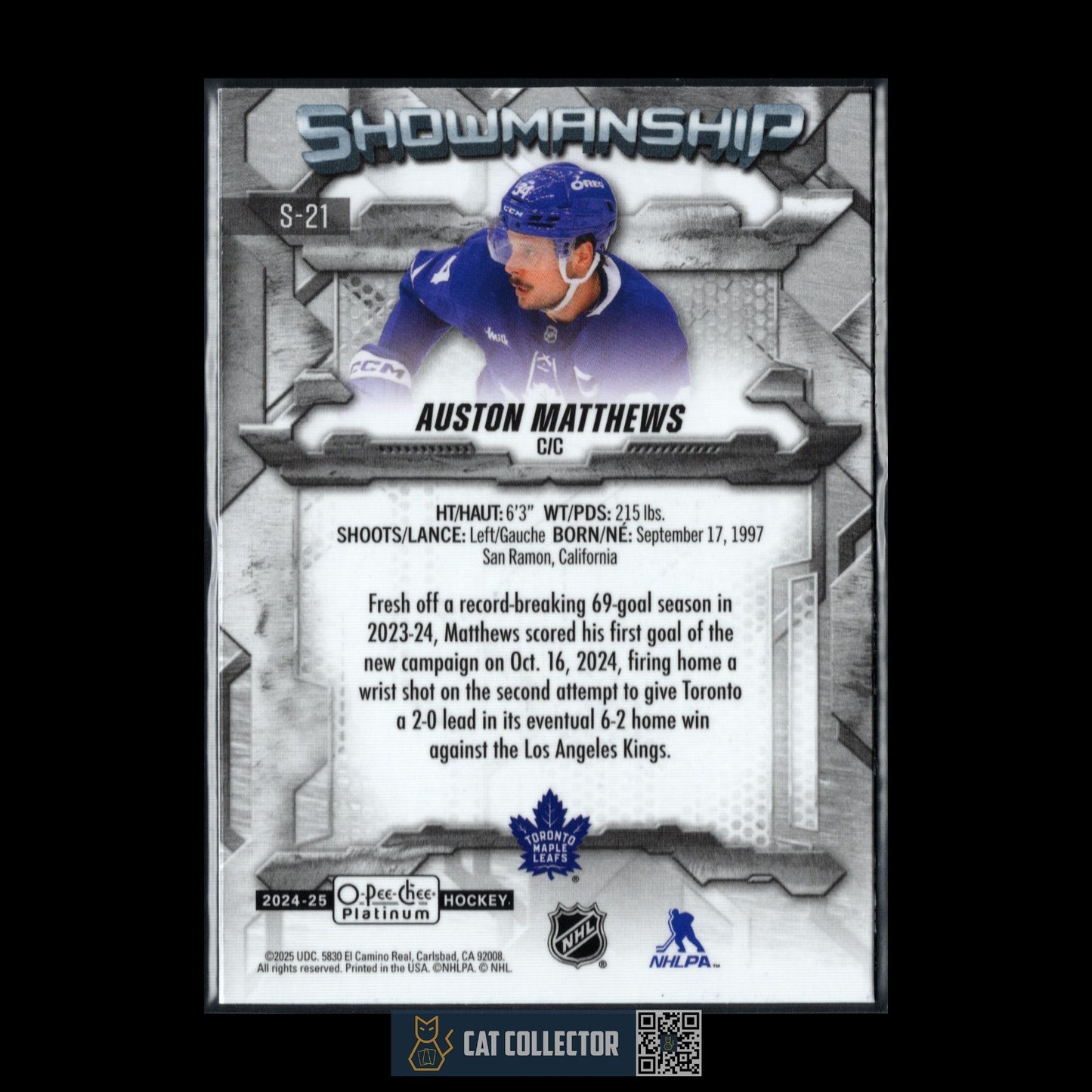 2024-25 O-Pee-Chee Platinum AUSTON MATTHEWS #S-21 Showmanship