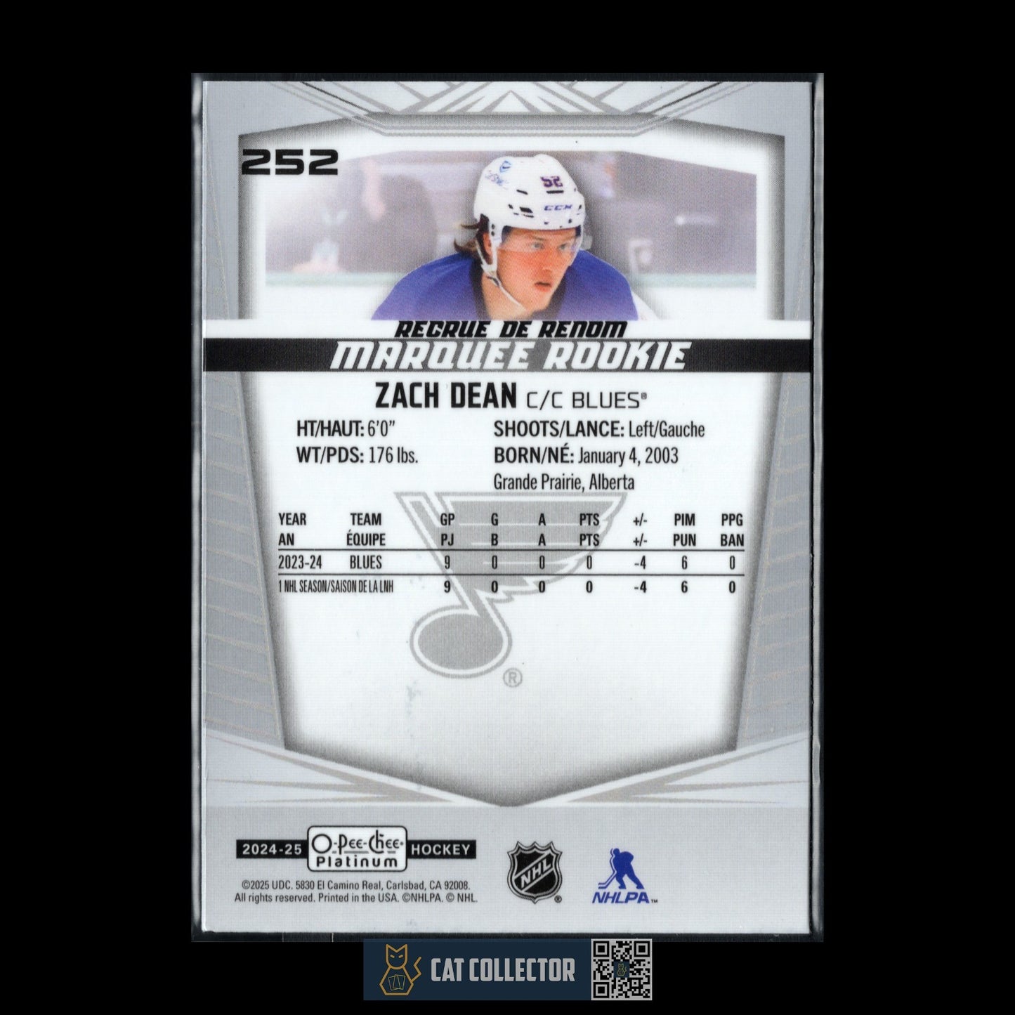 2024-25 O-Pee-Chee Platinum ZACH DEAN #252 Marquee Rookie RC