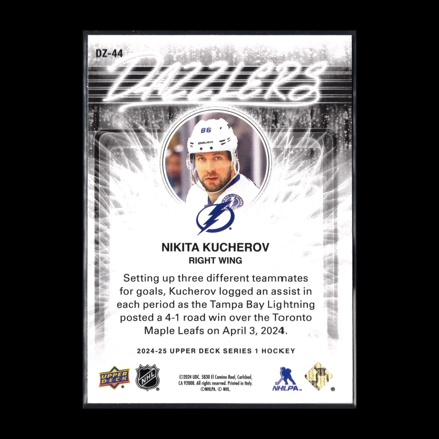2024-25 UD Series 1 NIKITA KUCHEROV #DZ-44 Dazzlers Blue - Tamba Bay Lightning