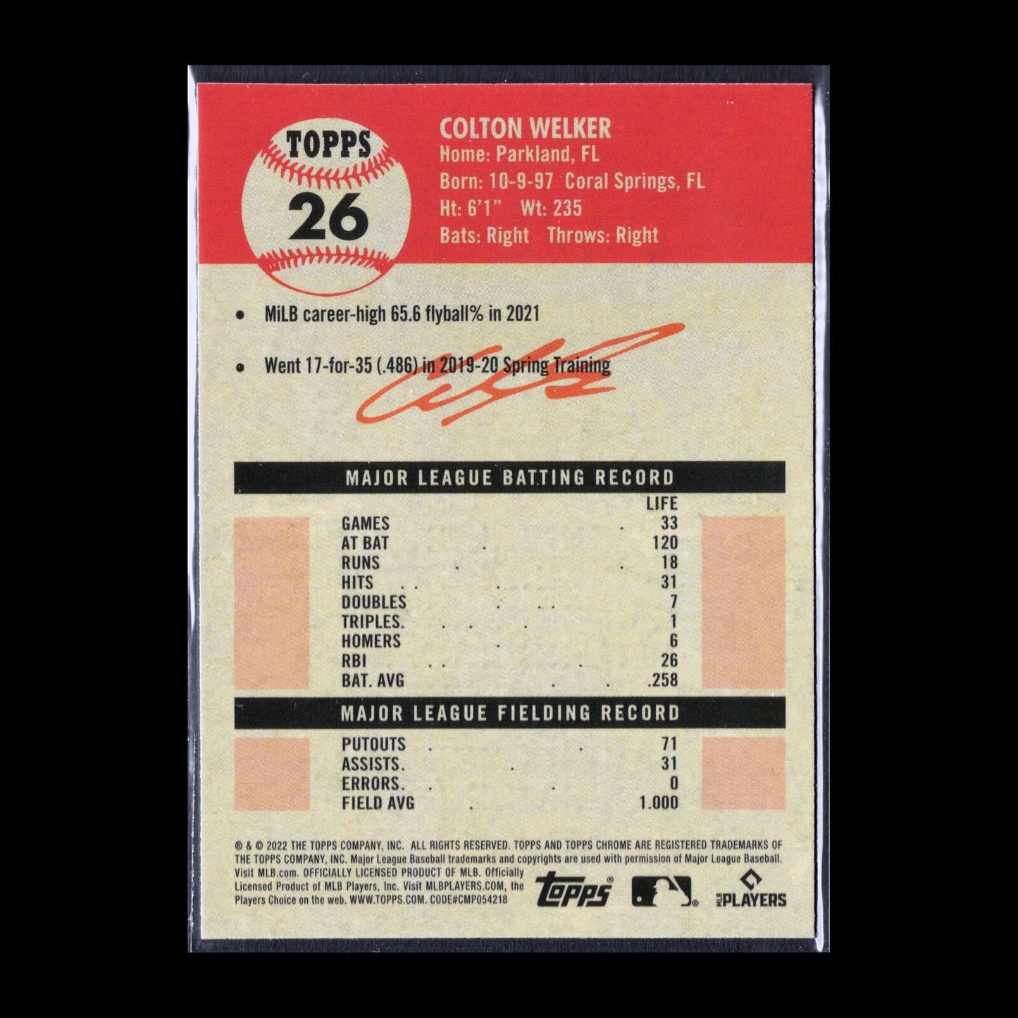 2022 Topps Chrome Platinum Anniversary COLTON WELKER #26 RC