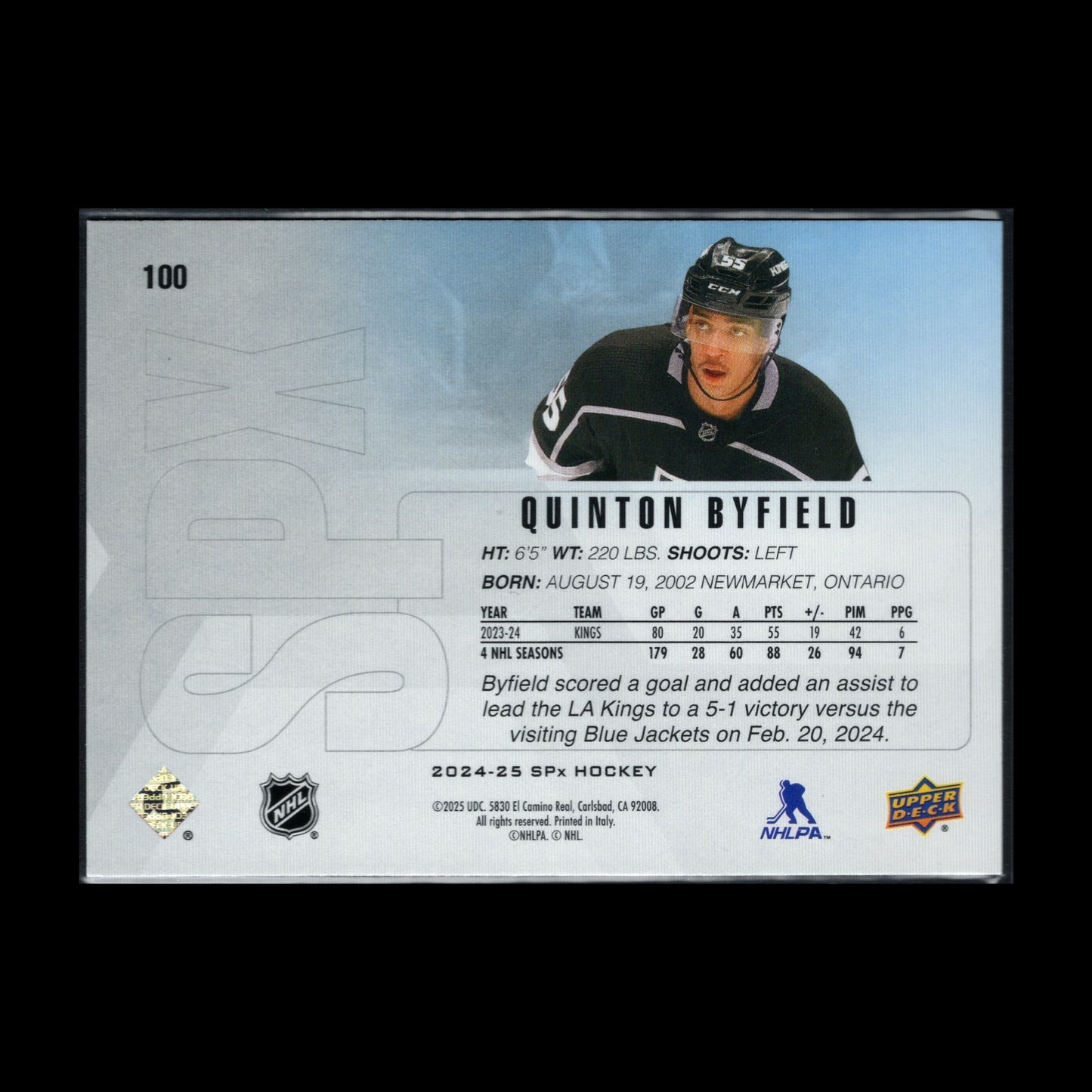 2024-25 Upper Deck SPx QUINTON BYFIELD #100 Los Angeles Kings