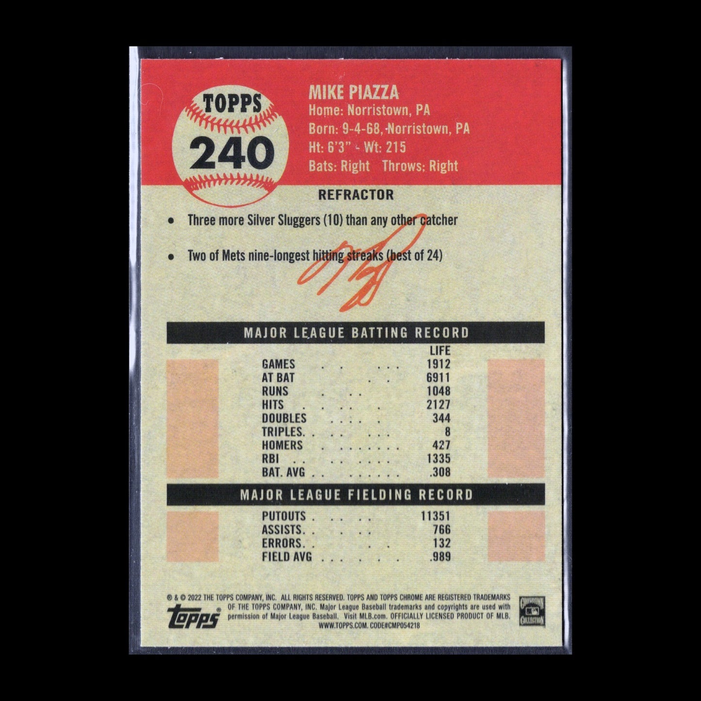 2022 Topps Chrome Platinum Anniversary MIKE PIAZZA #240 Refractor