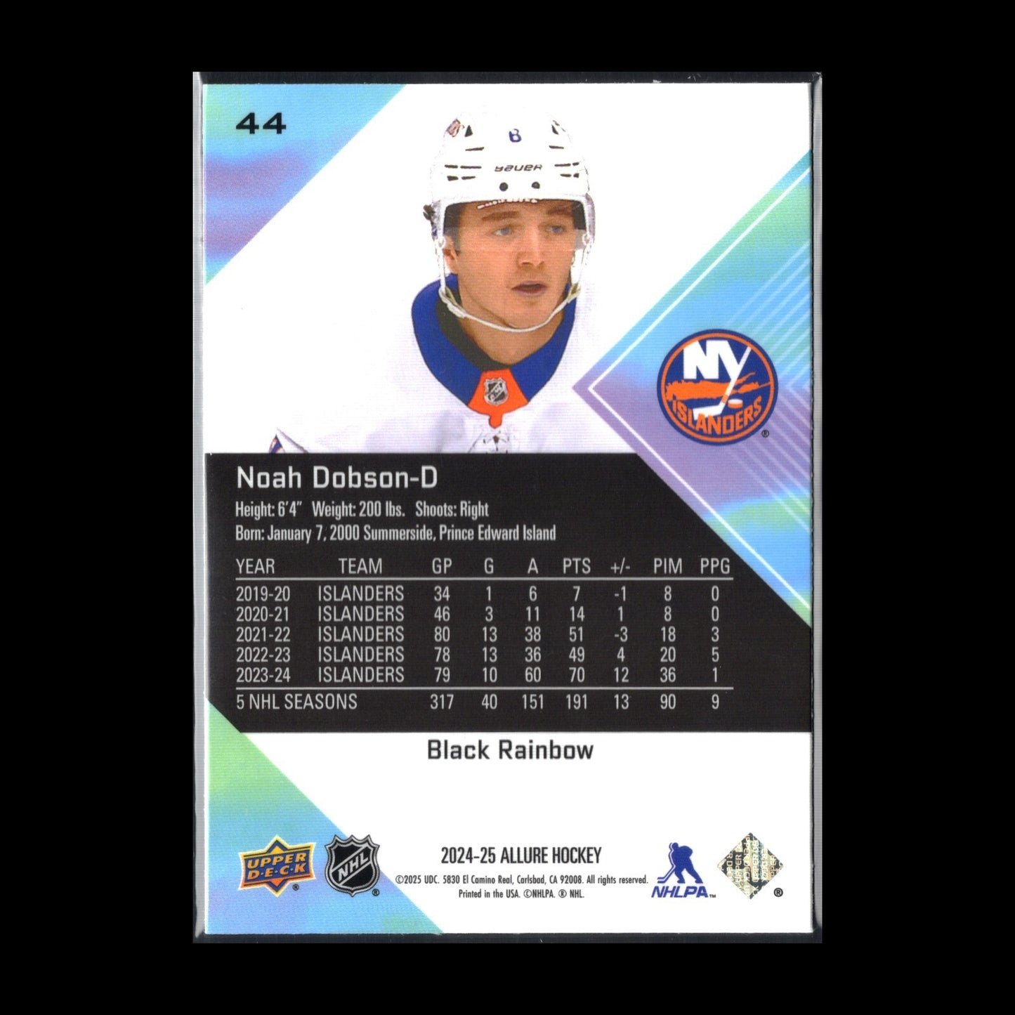 2024-25 UD Allure NOAH DOBSON #44 Black Rainbow - NY Islanders