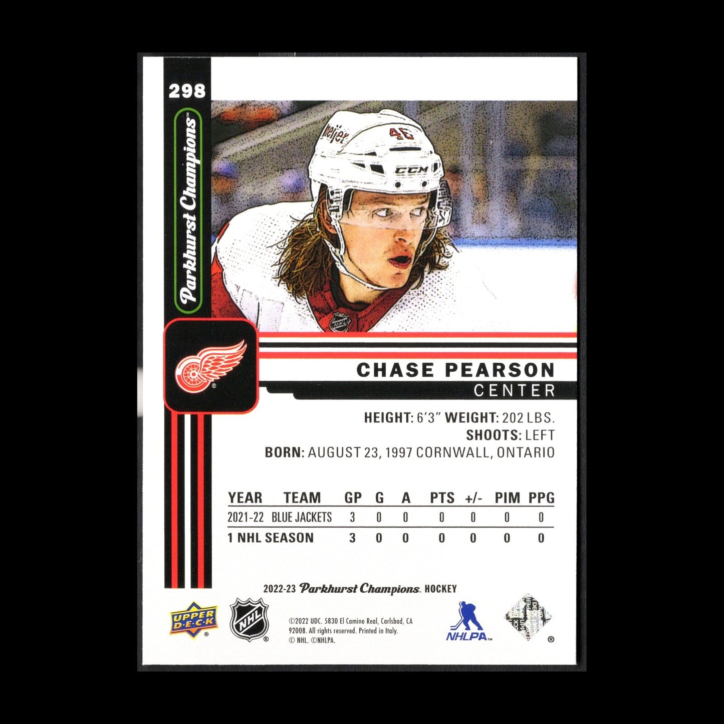 2022-23 UD Parkhurst Champions CHASE PEARSON #298 Rookie RC - Detroit Red Wings
