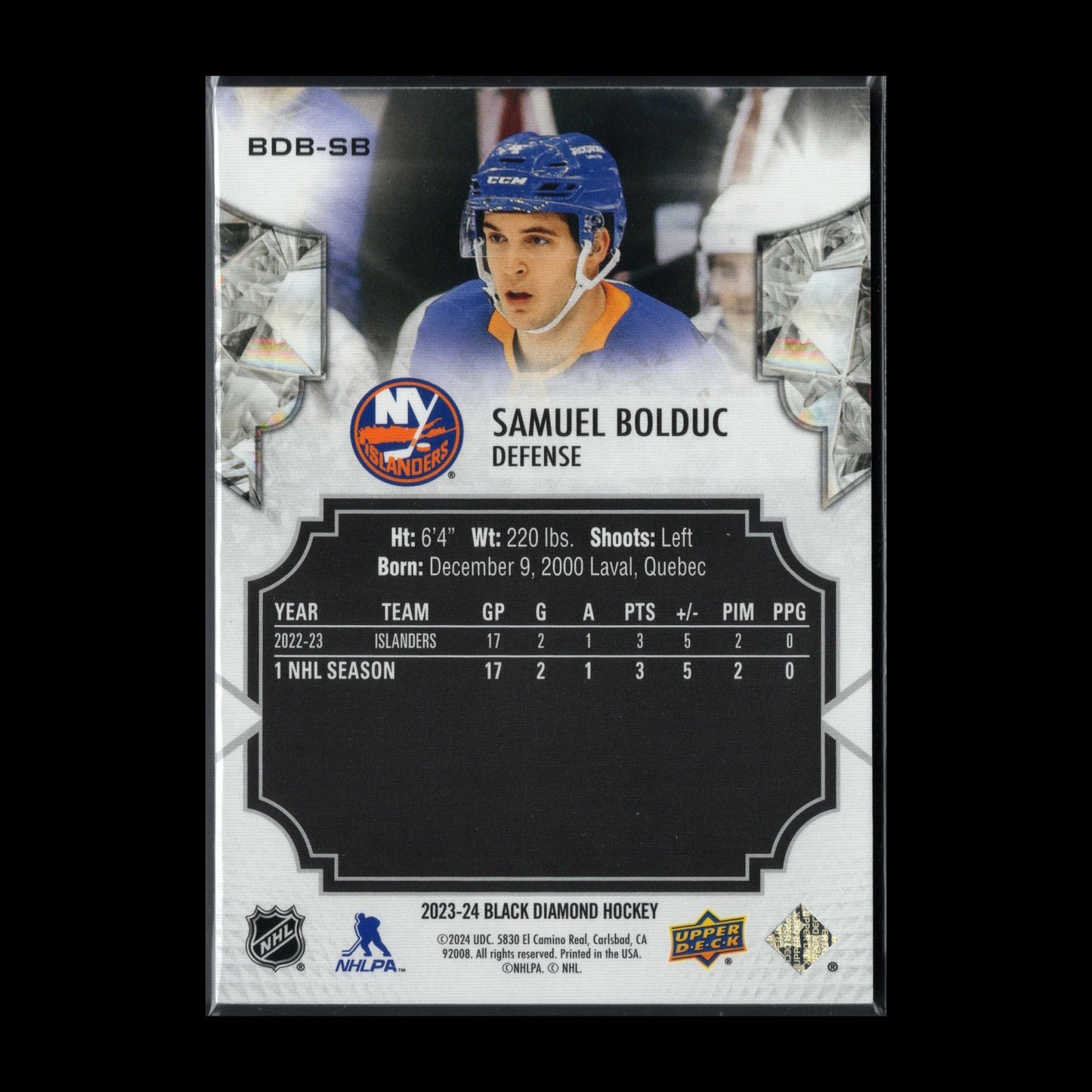 2023-24 UD Black Diamond SAMUEL BOLDUC #BDB-SB /349 - New York Islanders