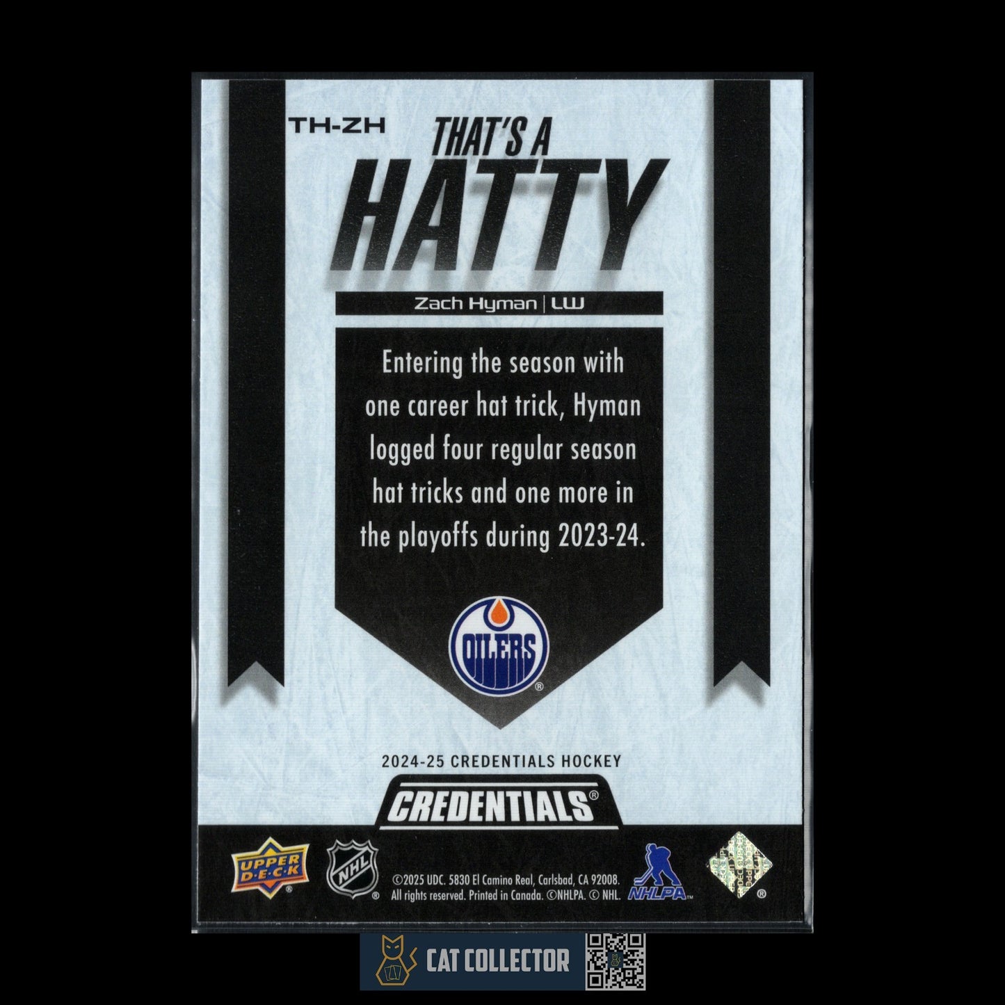 2024-25 UD Credentials ZACH HYMAN #TH-ZH That's a Hatty - Edmonton Oilers