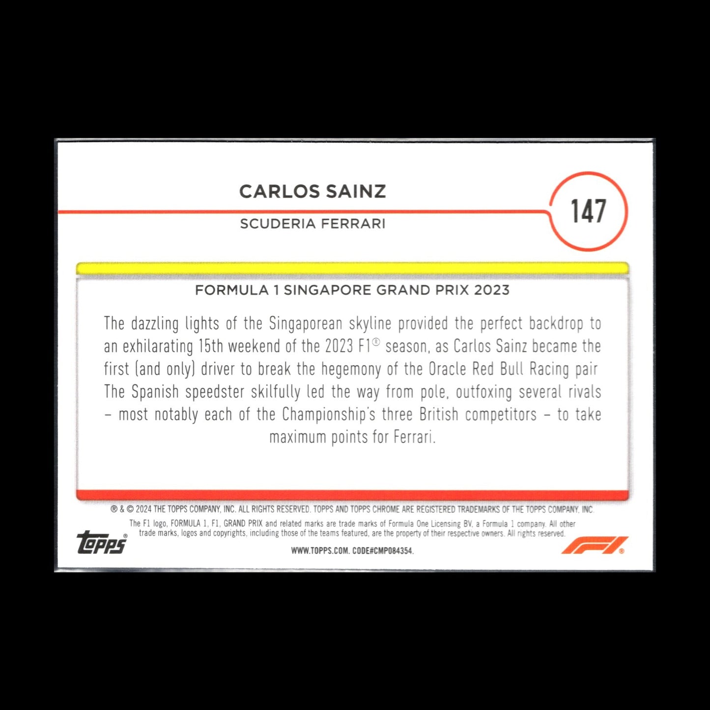 2024 Topps Chrome Formula 1 CARLOS SAINZ #147 Grand Prix Winner
