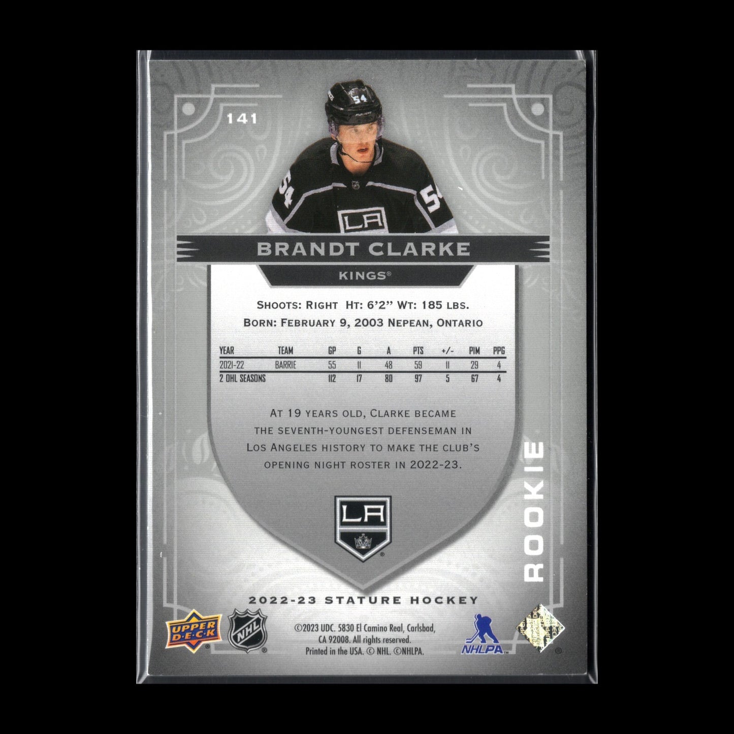 2022-23 Upper Deck Stature BRANDT CLARKE #141 RC /399 - Los Angeles Kings