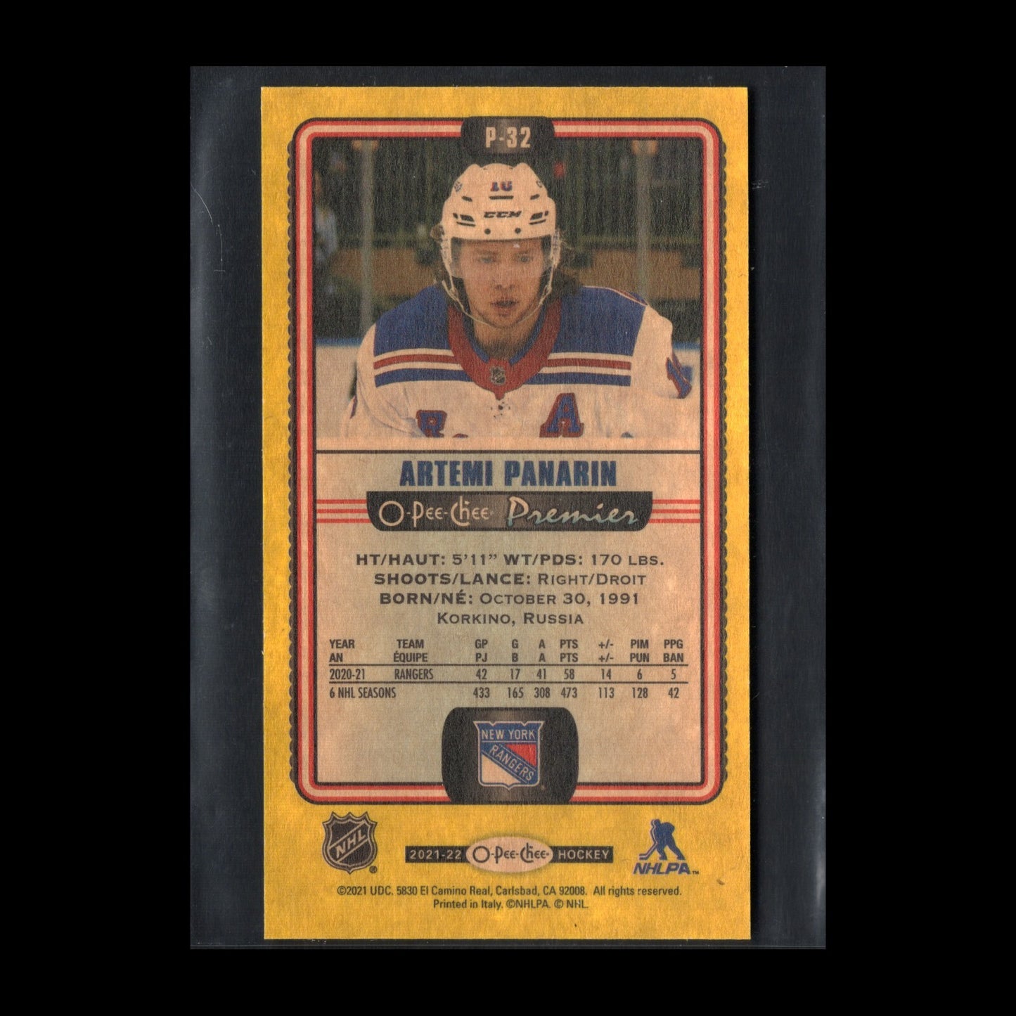 2021-22 O-Pee-Chee Premier ARTEMI PANARIN #P-32 Tallboys Yellow border