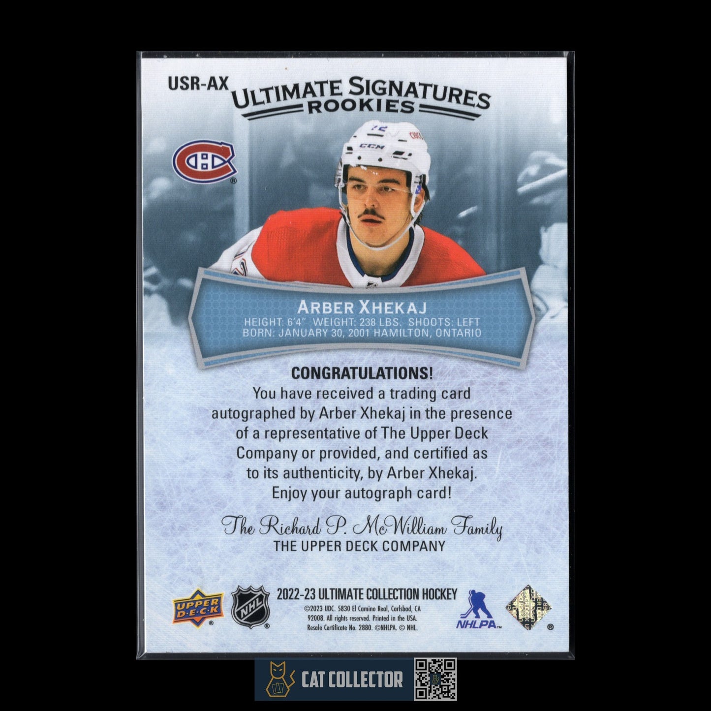 2022-23 UD Ultimate Collection ARBER XHEKAJ #USR-AX Signatures Rookie RC Auto