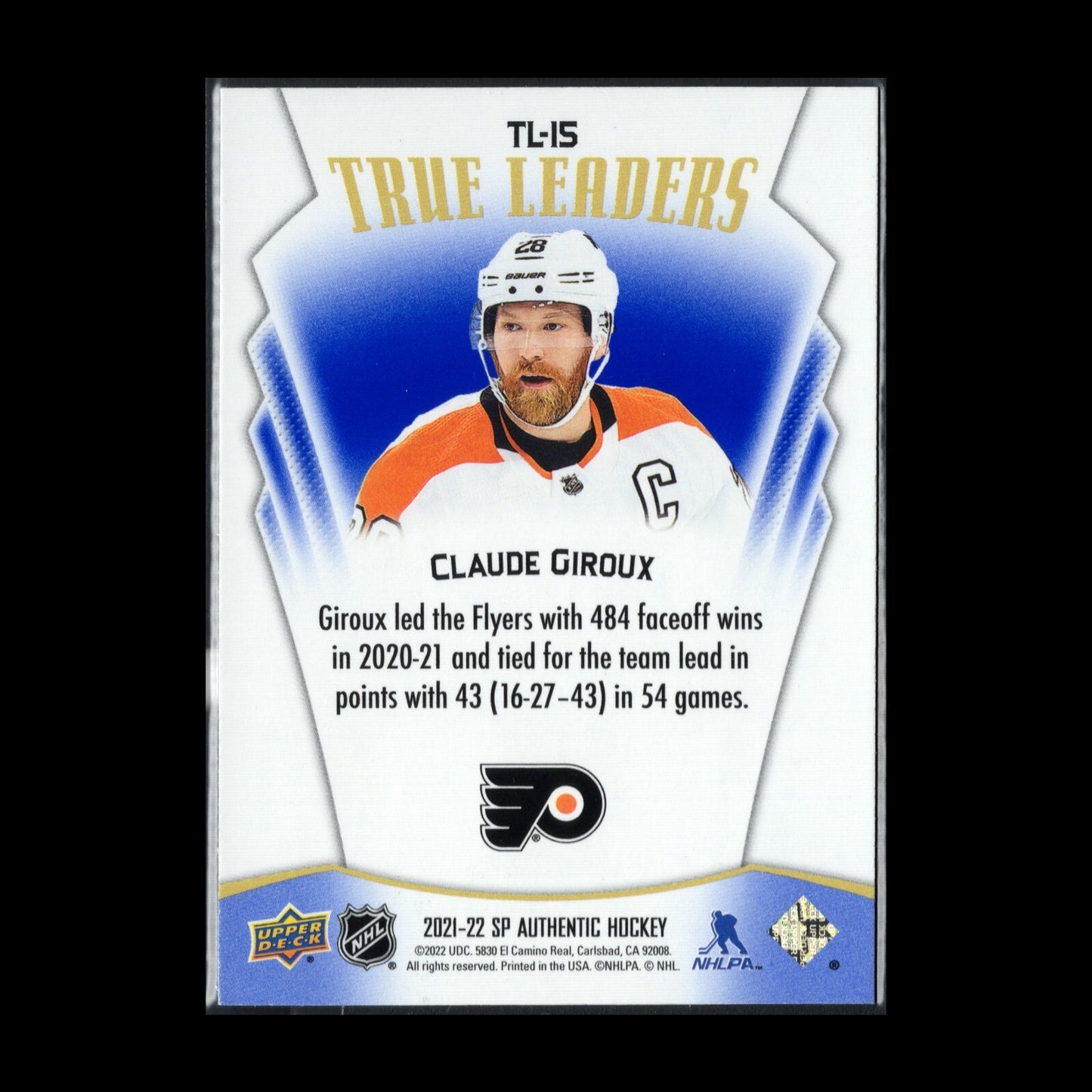 2021-22 UD SP Authentic CLAUDE GIROUX #TL-15 True Leaders Blue parallel