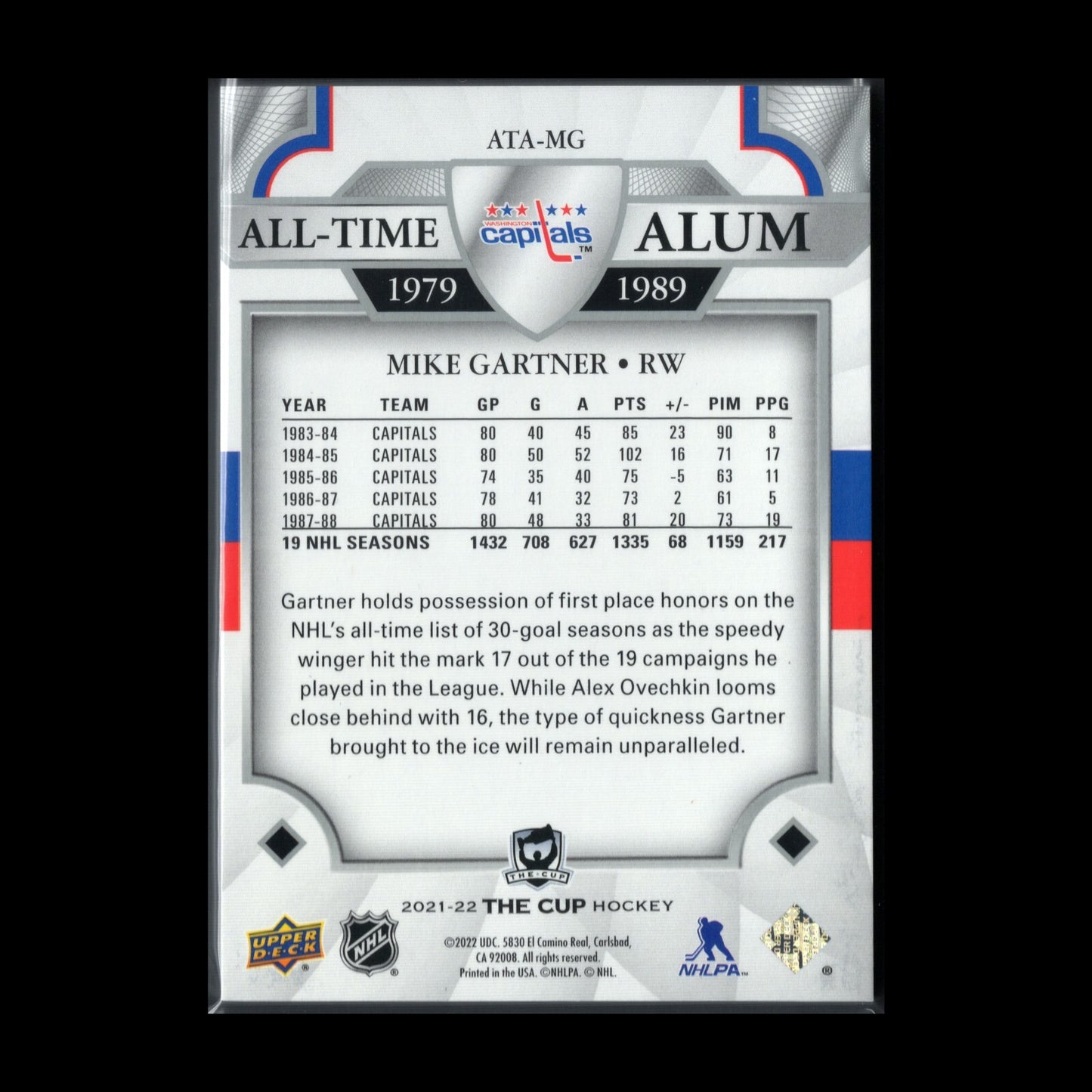 2021-22 UD The Cup MIKE GARTNER #ATA-MG All-Time Alum /249 - Washington Capitals