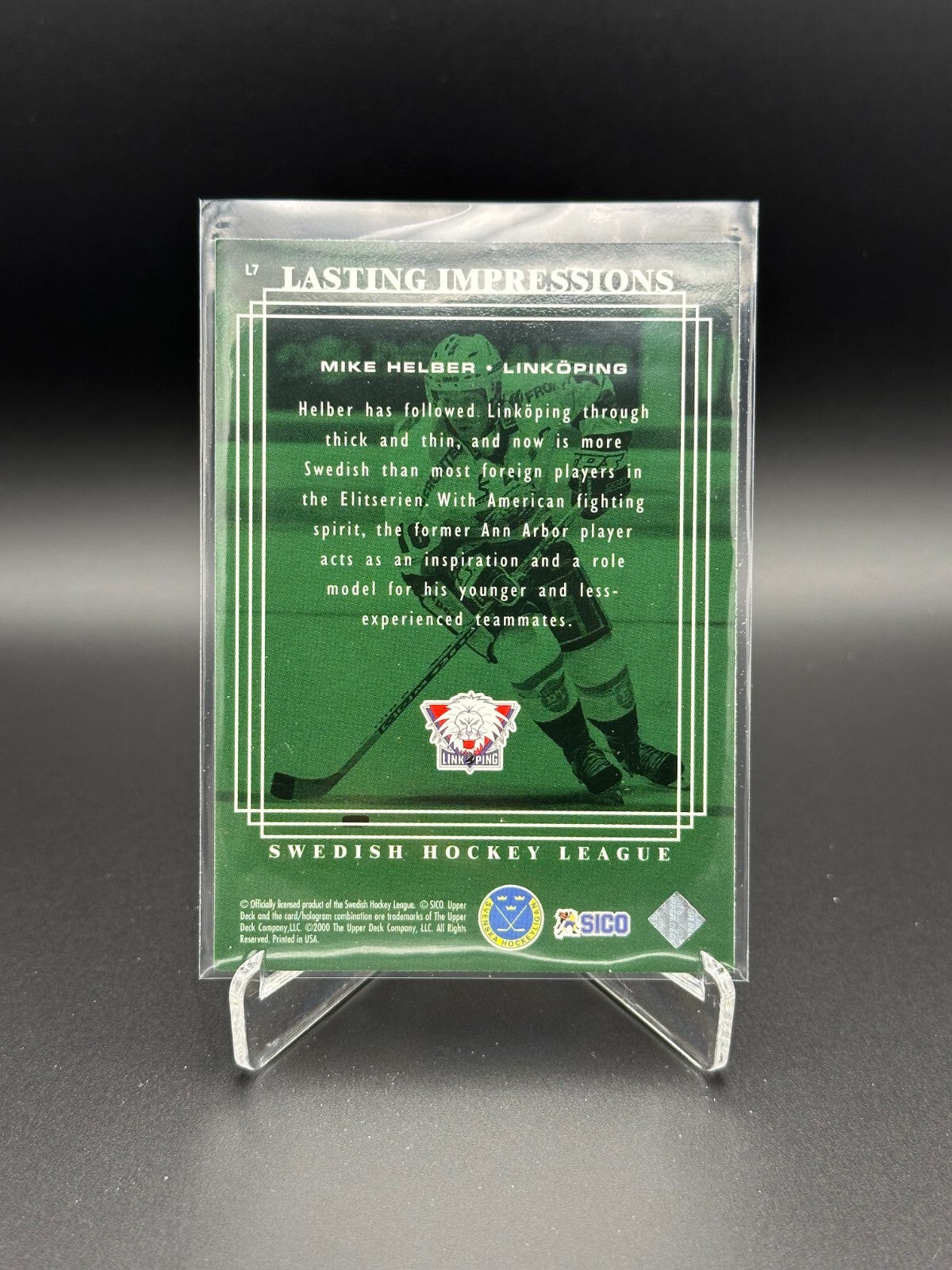 1999-00 UD Swedish SHL Hockey #L7 MIKE HELBER - Lasting Impressions